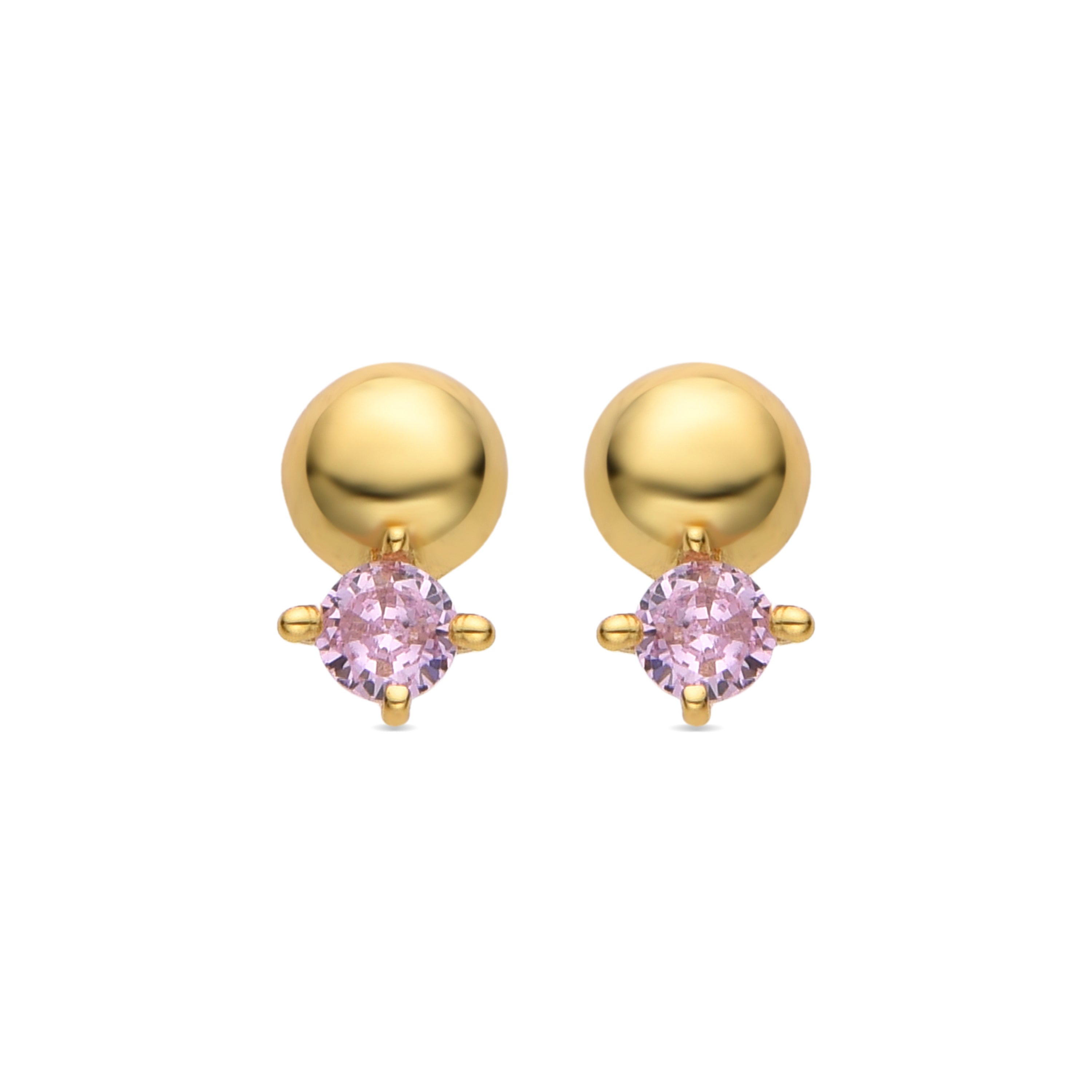 Pendientes de Plata de Ley 925 y Circonita Rosa acabados en oro amarillo 18K - Sako