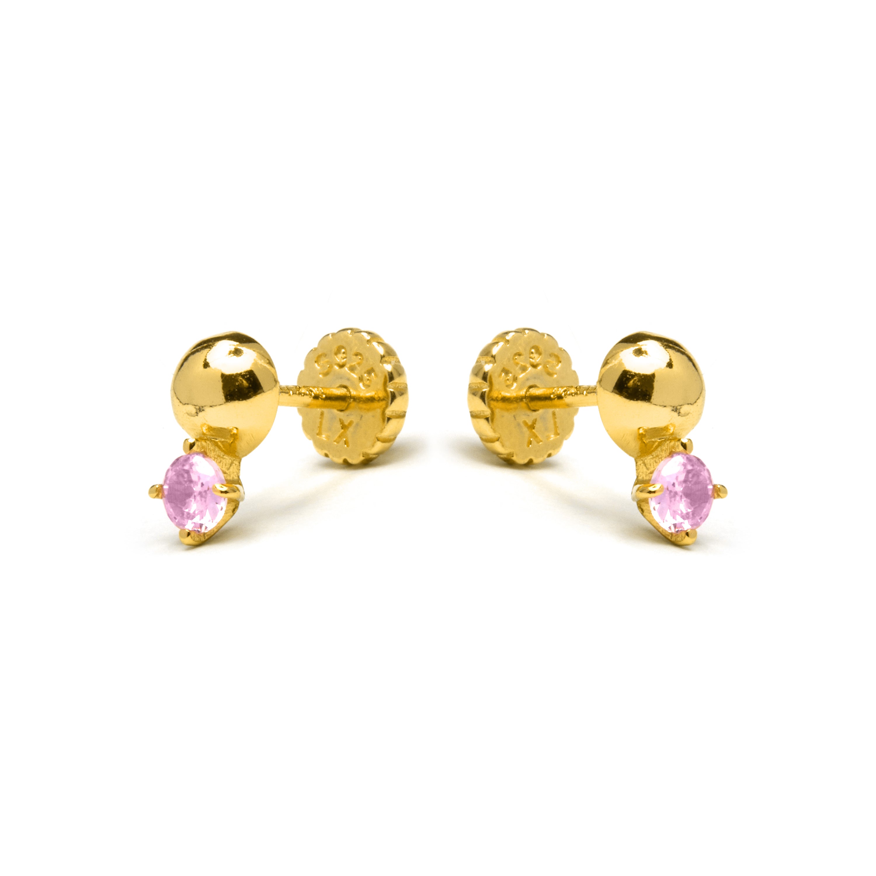 Pendientes de Plata de Ley 925 y Circonita Rosa acabados en oro amarillo 18K - Sako