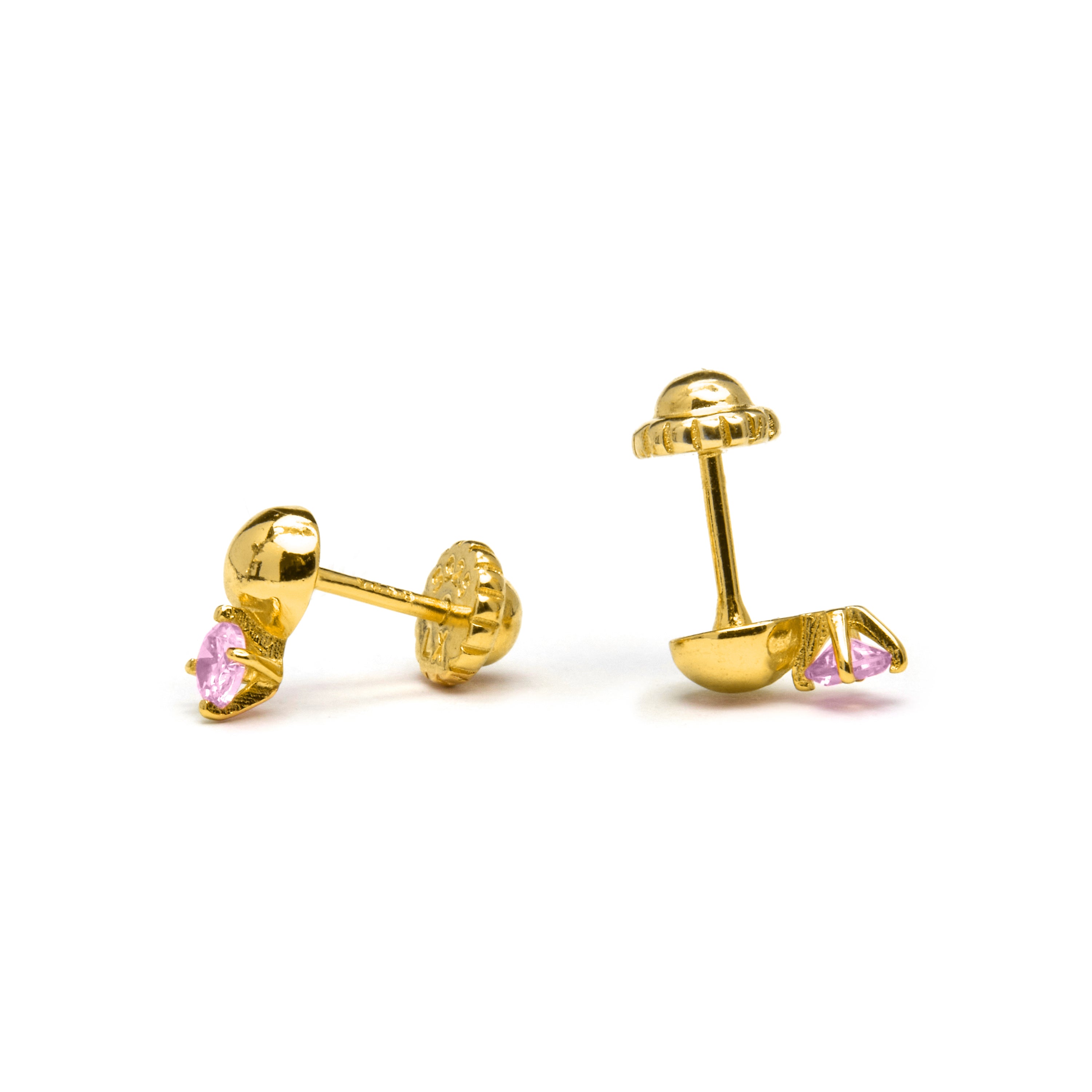 Pendientes de Plata de Ley 925 y Circonita Rosa acabados en oro amarillo 18K - Sako