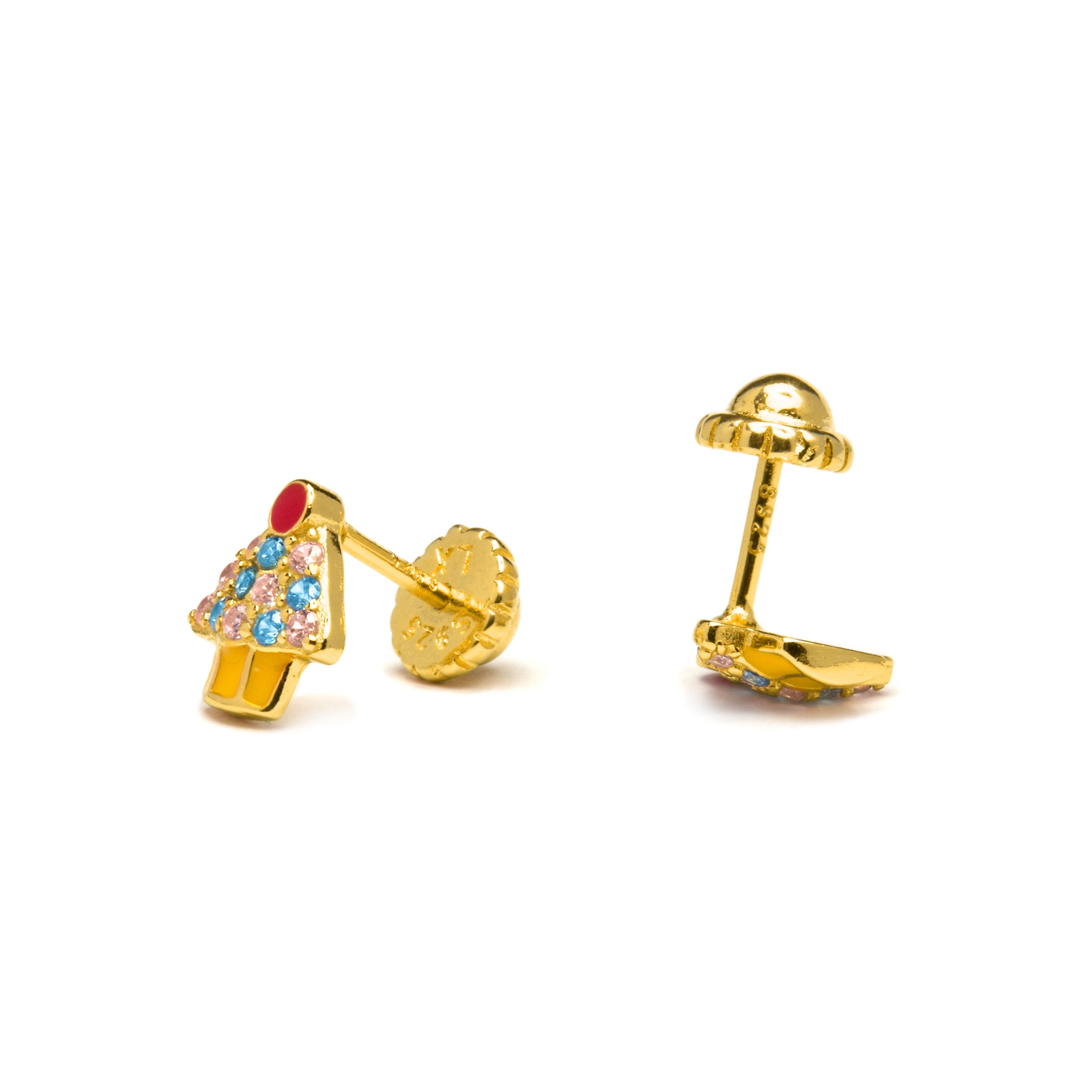 Brincos de Prata de Lei 925 e Zircónia Multicolor acabados em ouro amarelo 18K - Jawto