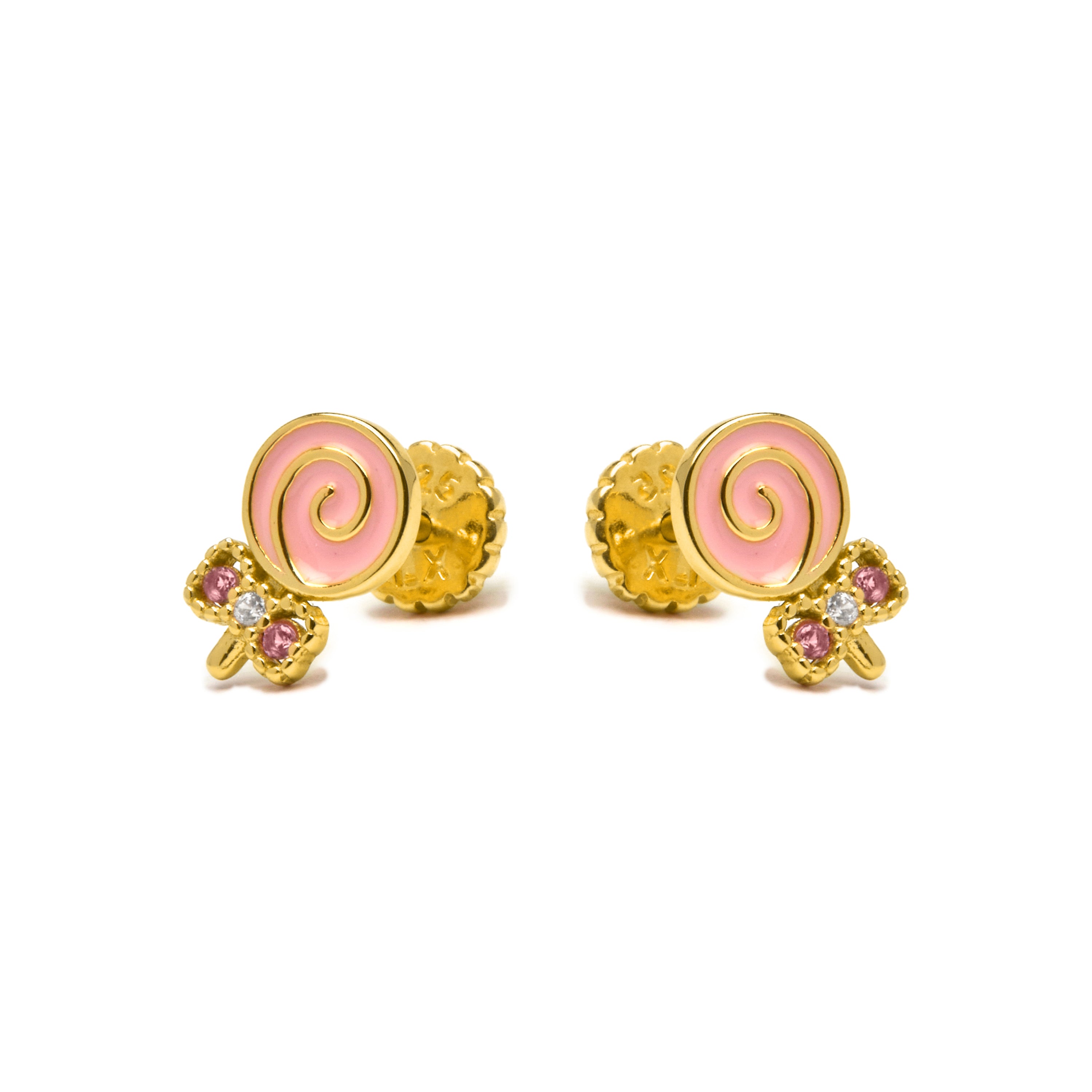 925 Sterling Silver Earrings with Pink Cubic Zirconia finished in 18K Yellow Gold - Aku