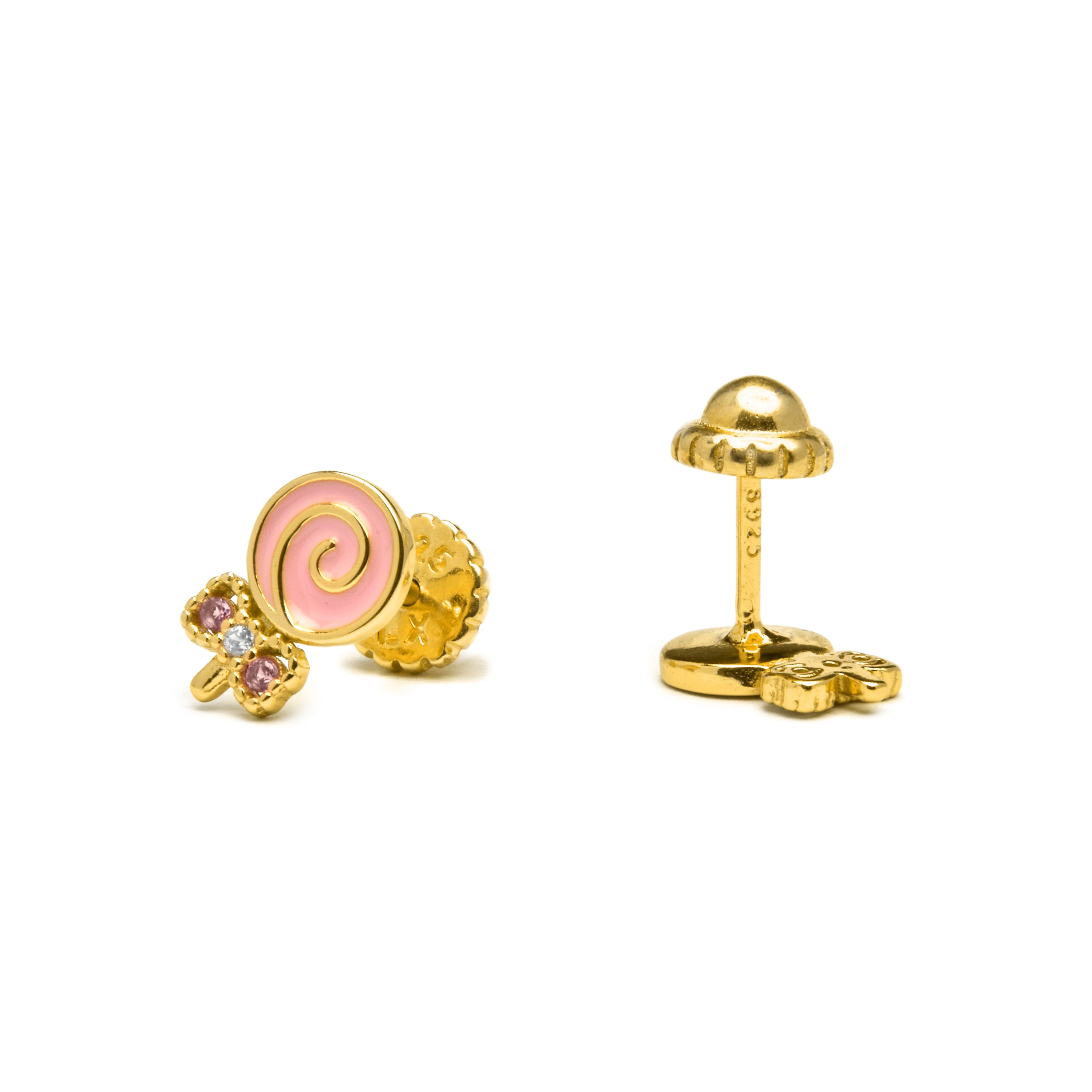 Boucles d'oreilles en argent sterling 925 et zircon rose finition or jaune 18K - Aku