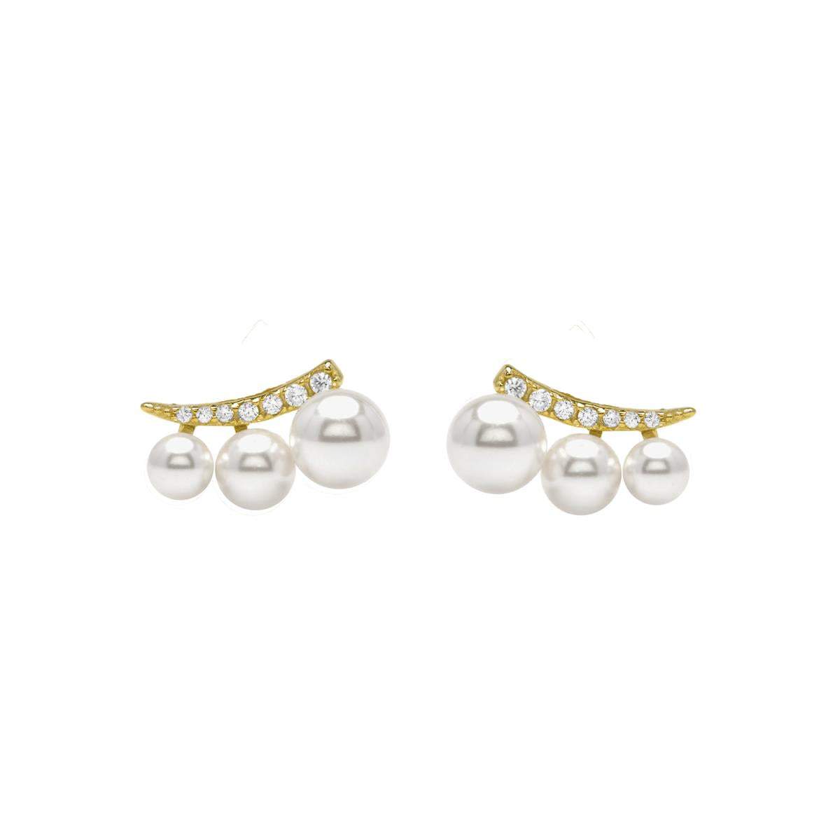 Pendientes de Plata de Ley 925 y Perla Blanca acabado en oro amarillo 18k - Duslo