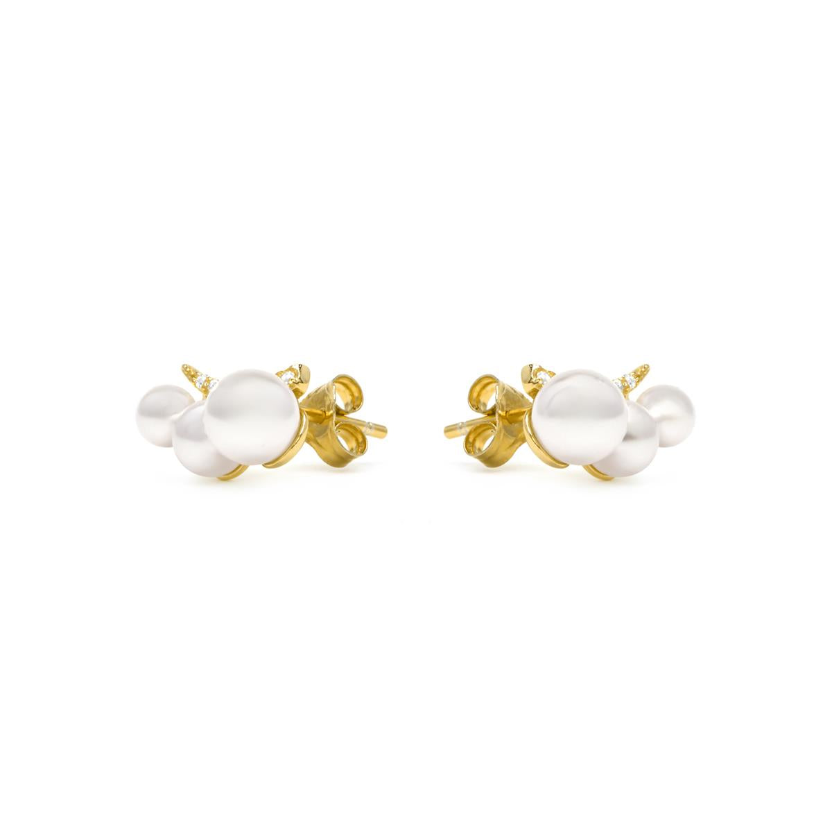 Pendientes de Plata de Ley 925 y Perla Blanca acabado en oro amarillo 18k - Duslo