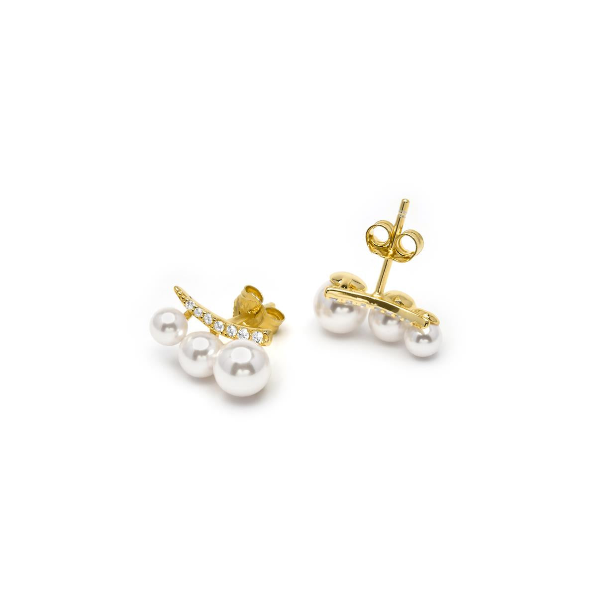 Pendientes de Plata de Ley 925 y Perla Blanca acabado en oro amarillo 18k - Duslo