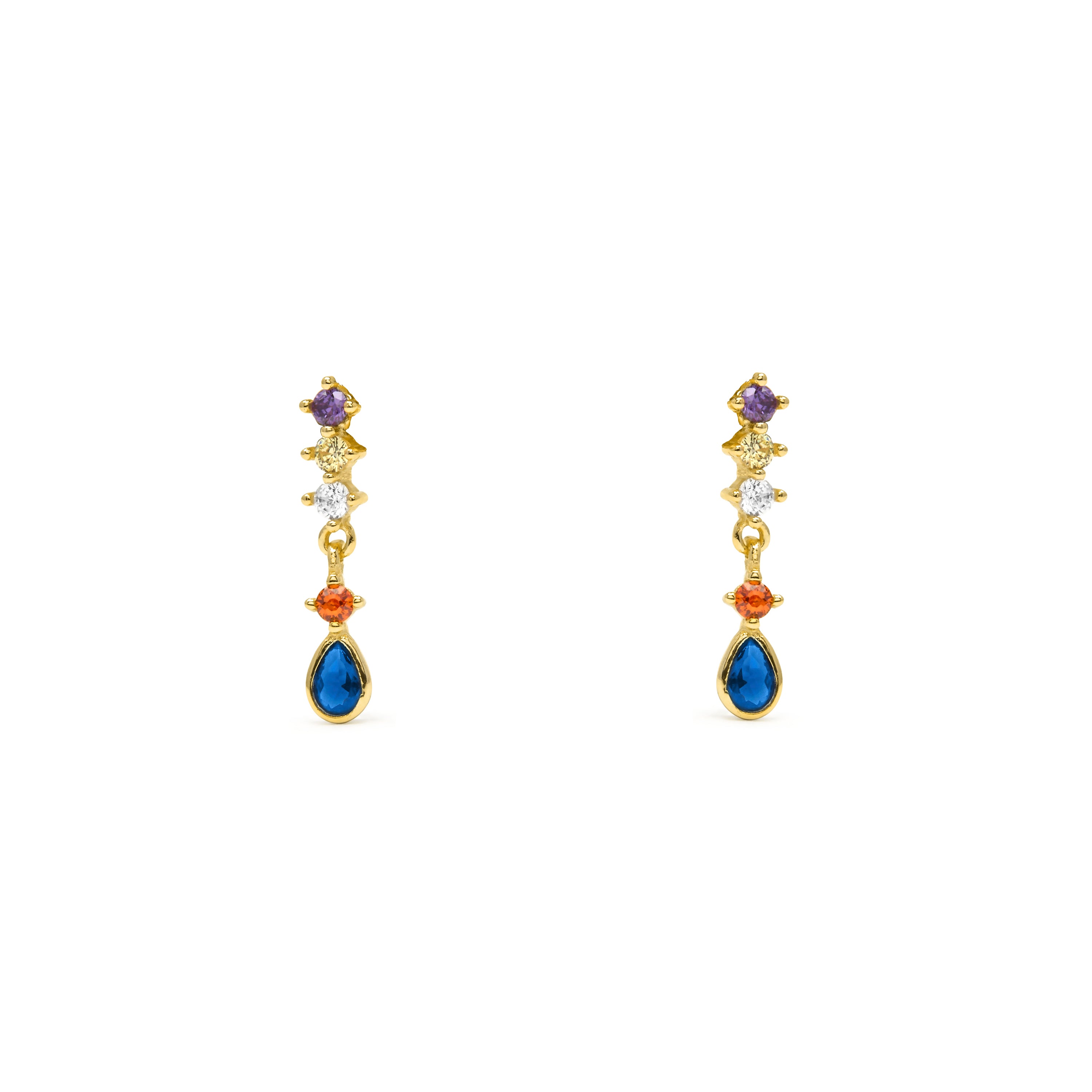 Boucles d'oreilles en argent sterling 925 et zircon multicolore finition or jaune 18k - Rakra