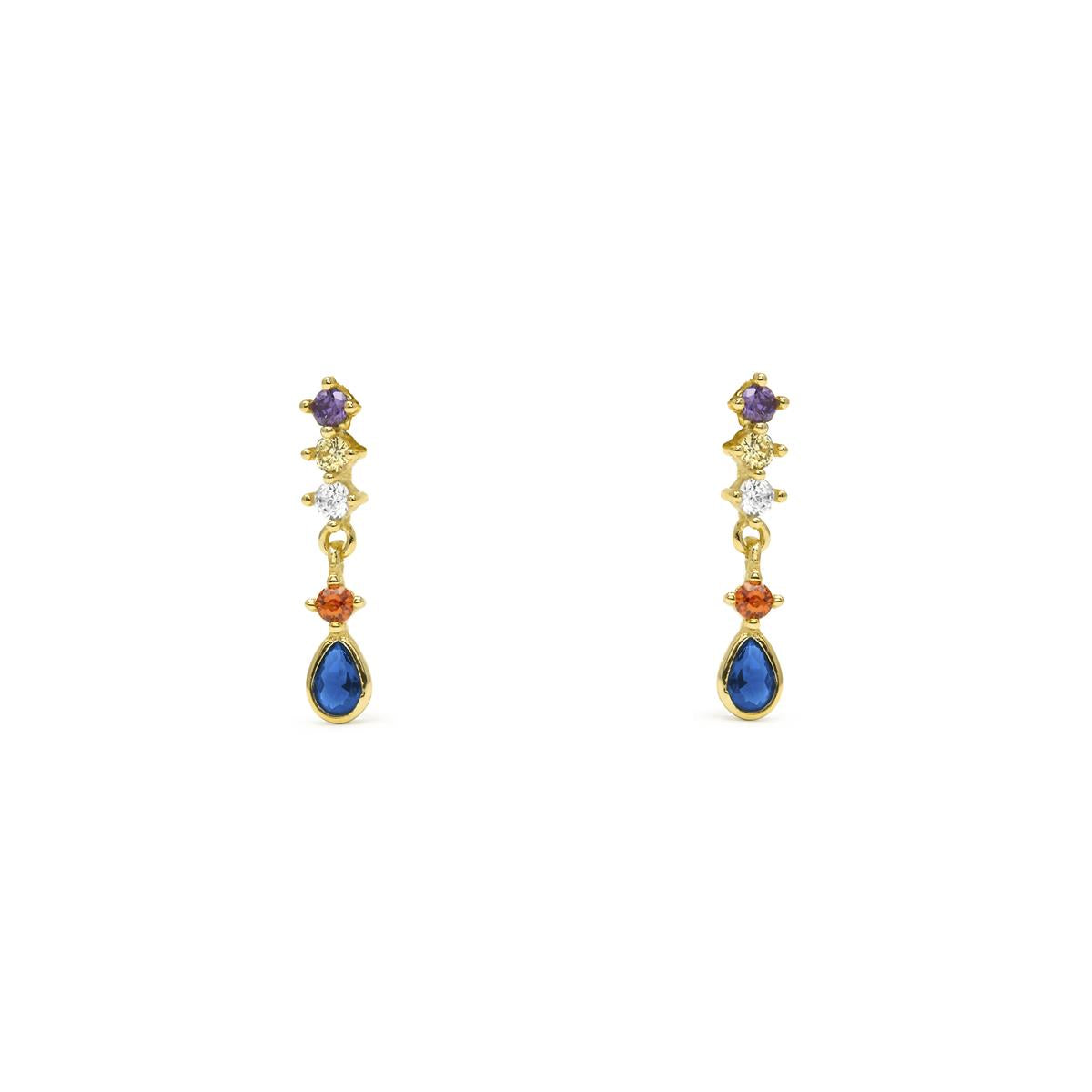 Pendientes de Plata de Ley 925 y Circonita Multicolor acabado en oro amarillo 18k - Rakra
