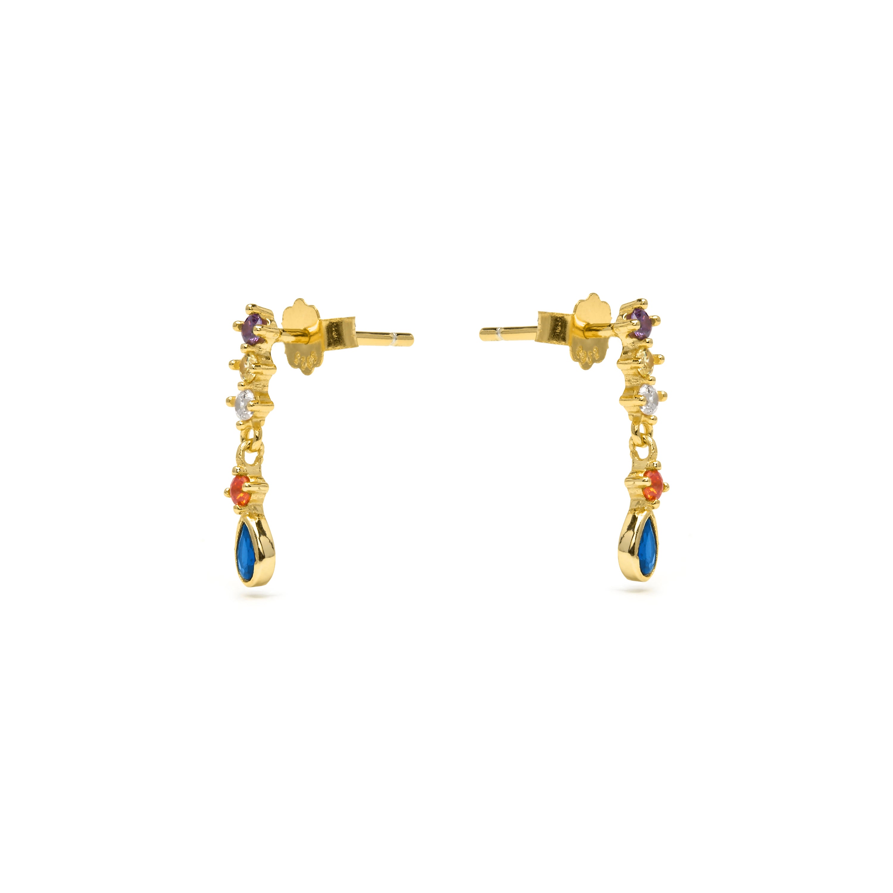 Boucles d'oreilles en argent sterling 925 et zircon multicolore finition or jaune 18k - Rakra