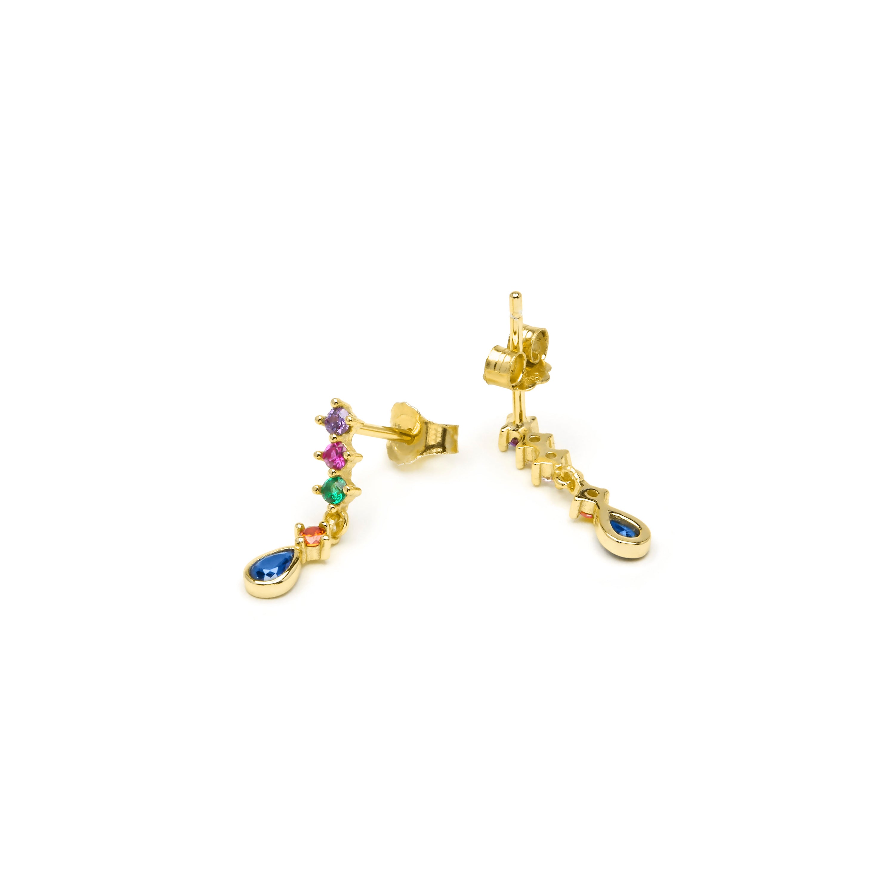 Boucles d'oreilles en argent sterling 925 et zircon multicolore finition or jaune 18k - Rakra