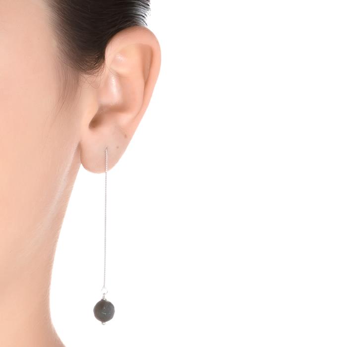 Brincos de Prata de Lei 925 com Labradorite acabados em ródio - Onika