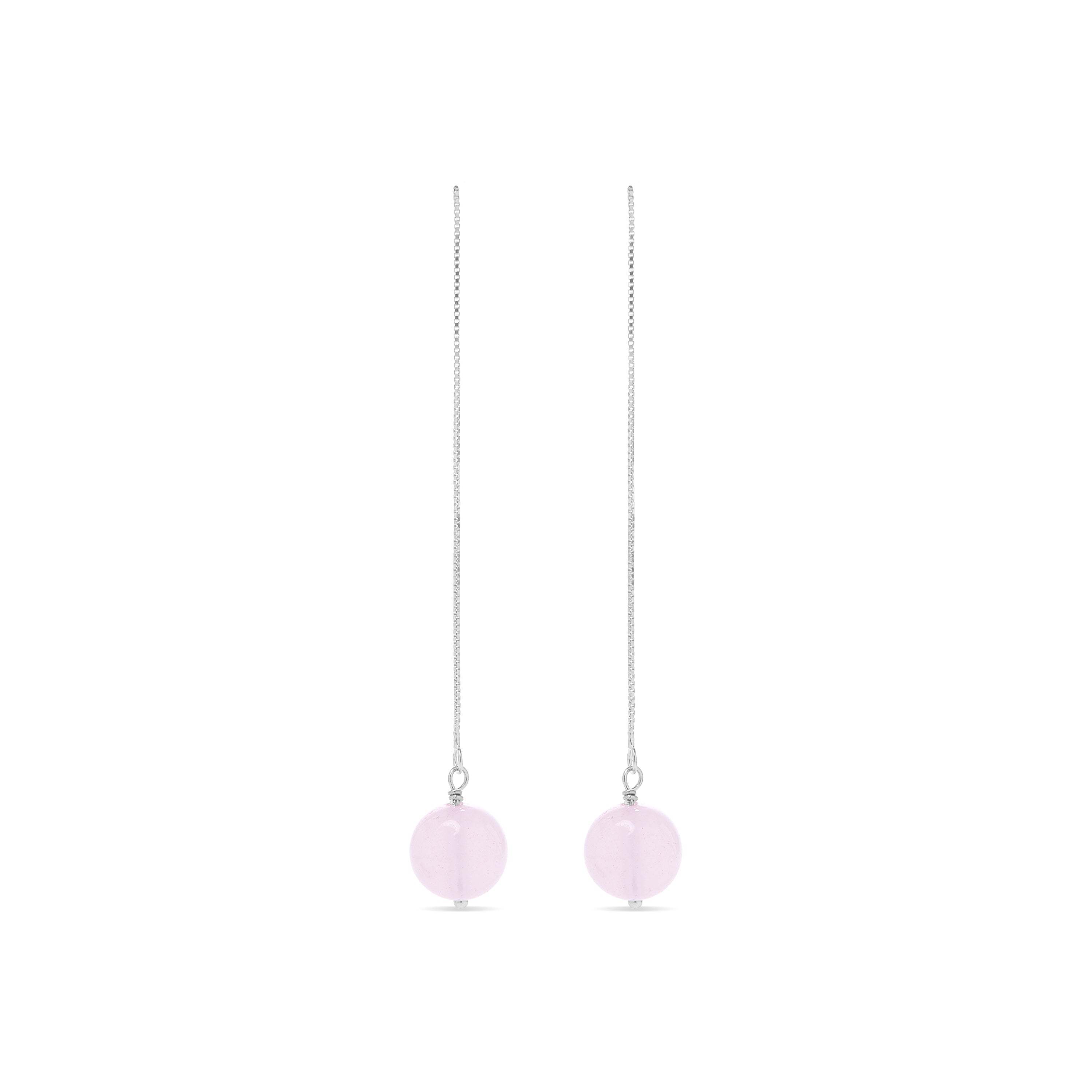 Brincos de Prata de Lei 925 com Quartzo Rosa acabados em ródio - Kenitna