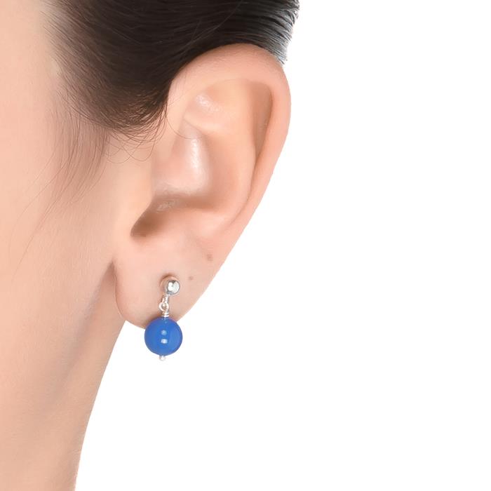 Brincos de Prata de Lei 925 com Ágata Azul Escuro acabados em ródio - Kenitna