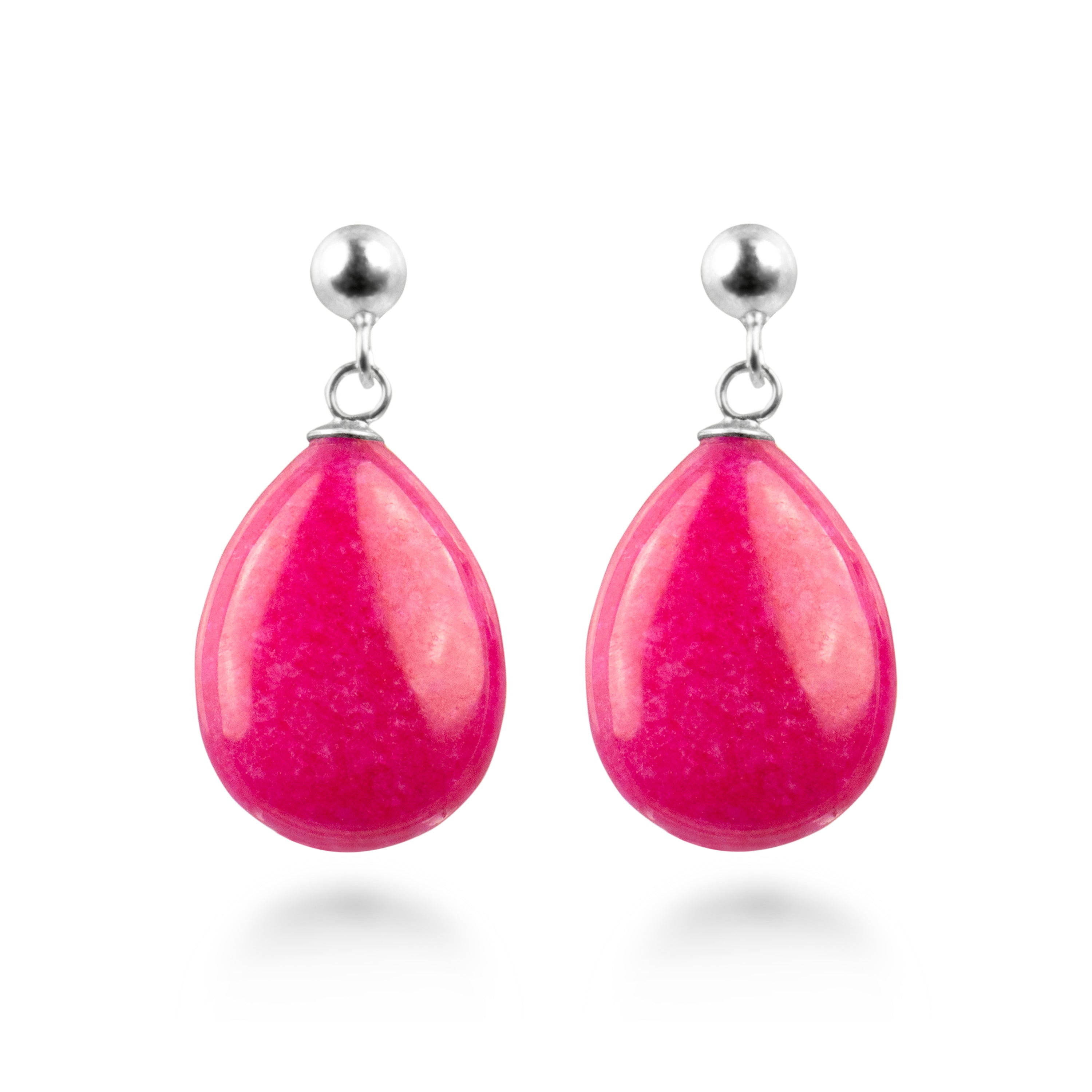 Brincos de Prata de Lei 925 com Ágata Rosa acabados em ródio - Kenitna