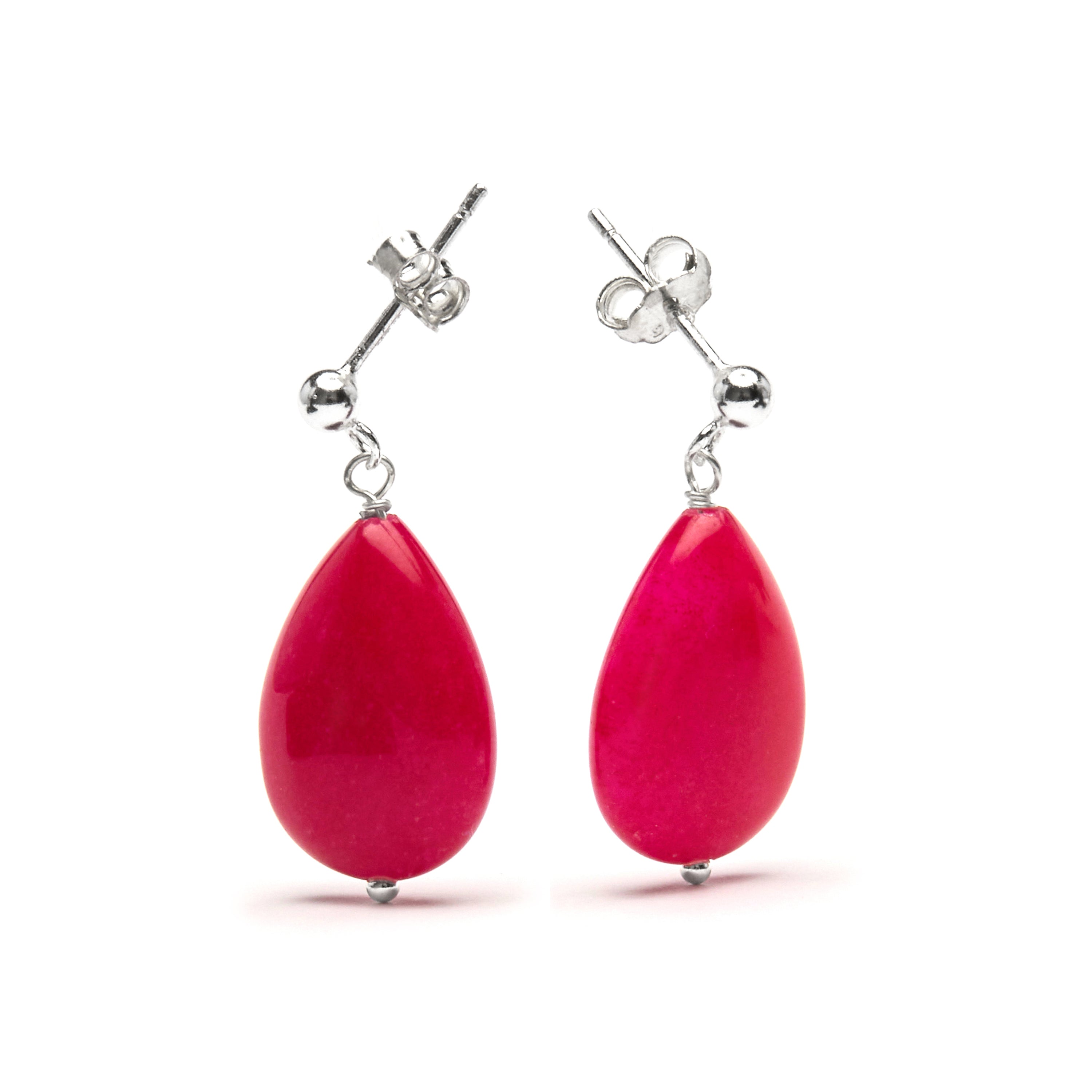 Brincos de Prata de Lei 925 com Ágata Rosa acabados em ródio - Kenitna