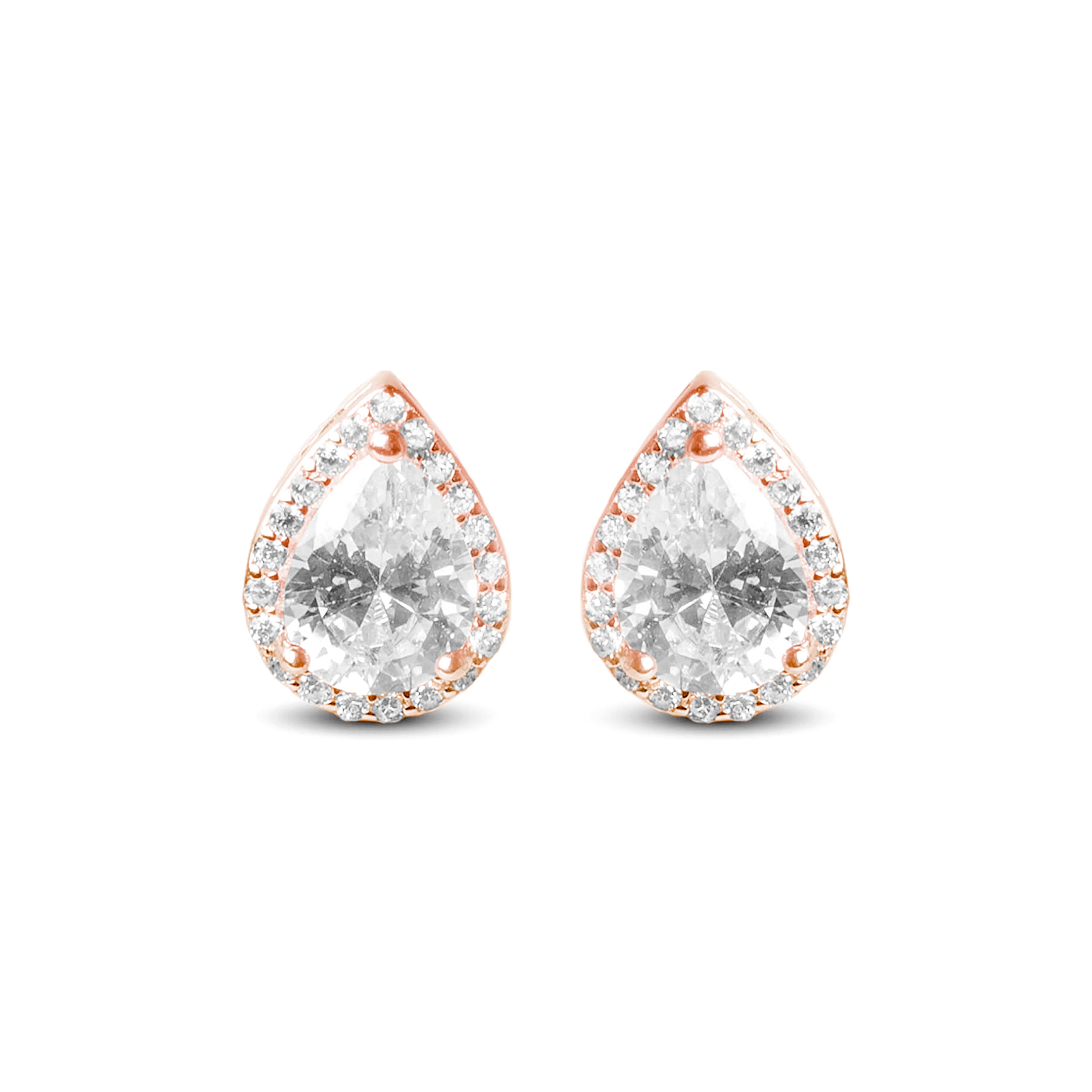 925 Sterling Silver Earrings with Brilliant Cubic Zirconia, 18K Rose Gold Finish - Theli