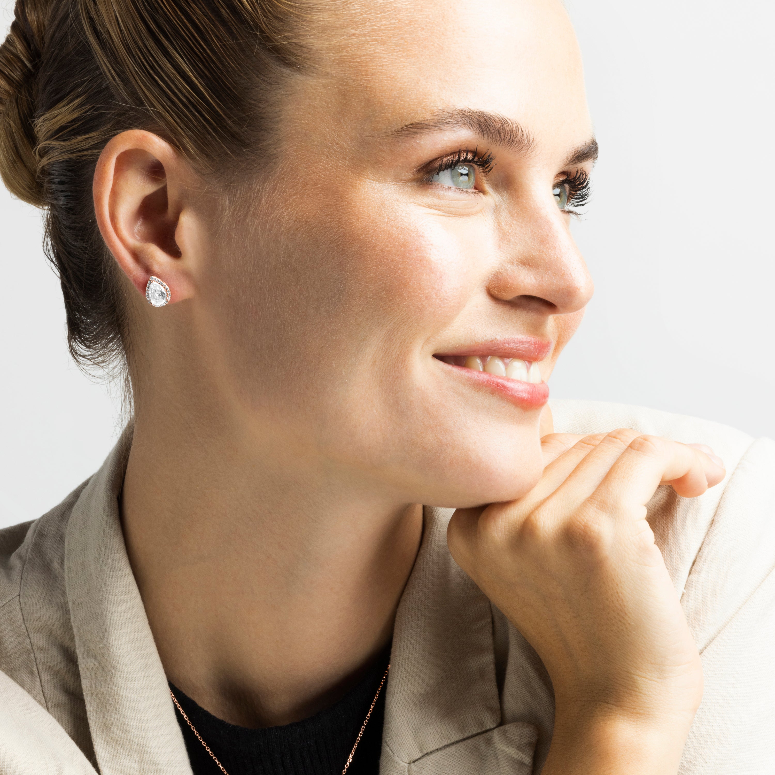 925 Sterling Silver Earrings with Brilliant Cubic Zirconia, 18K Rose Gold Finish - Theli