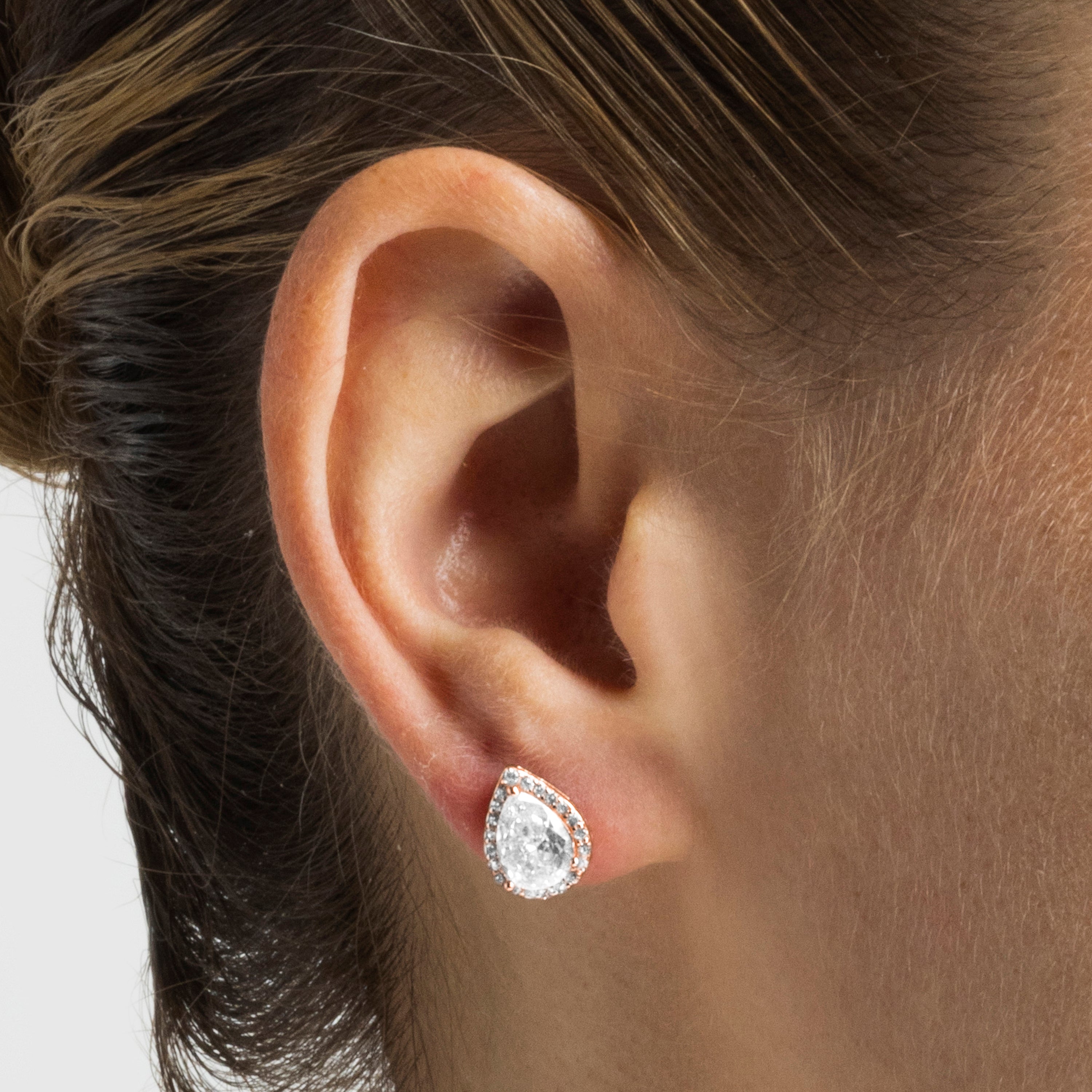 925 Sterling Silver Earrings with Brilliant Cubic Zirconia, 18K Rose Gold Finish - Theli