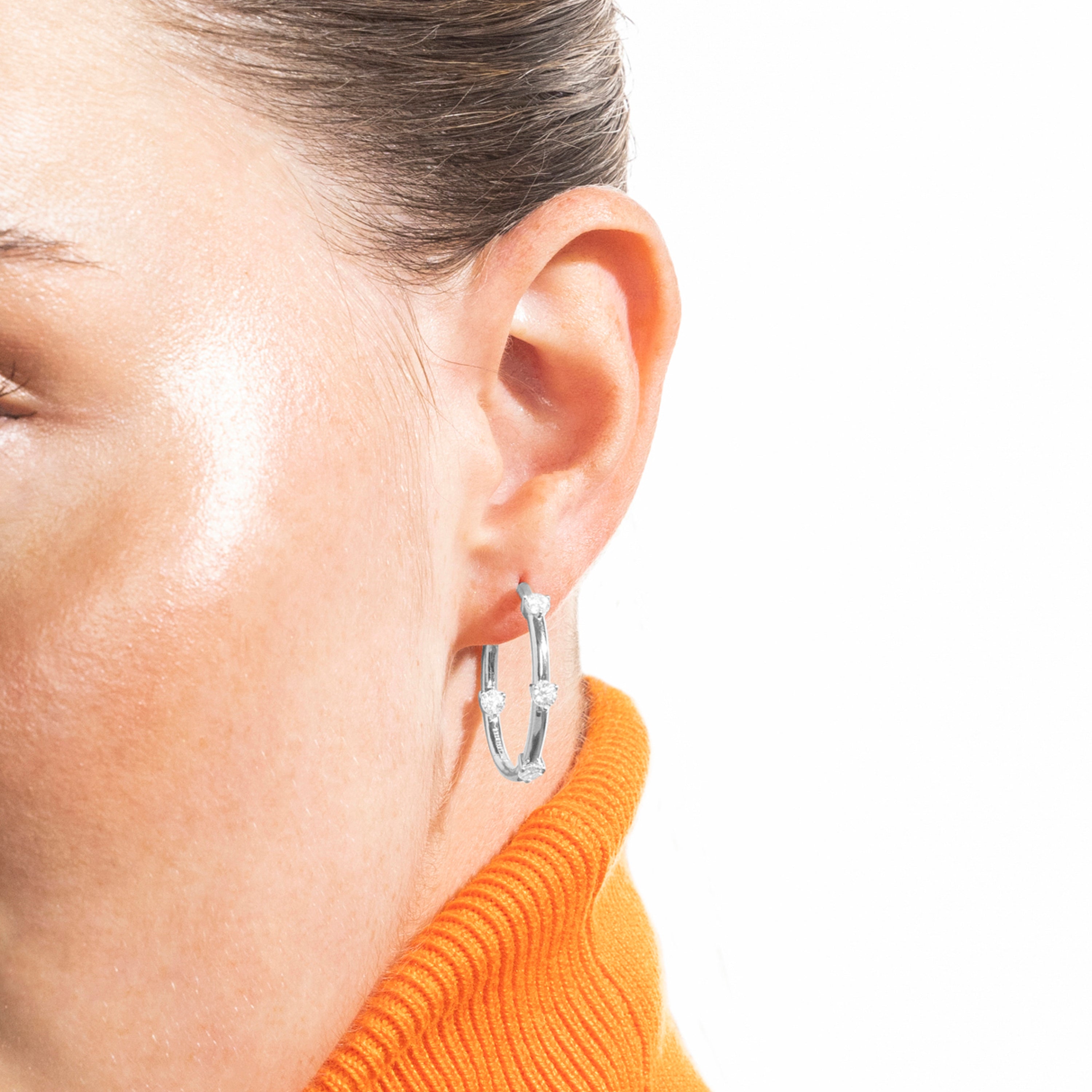 925 Sterling Silver Earrings with Brilliant Zirconia finished in rhodium - Rajib
