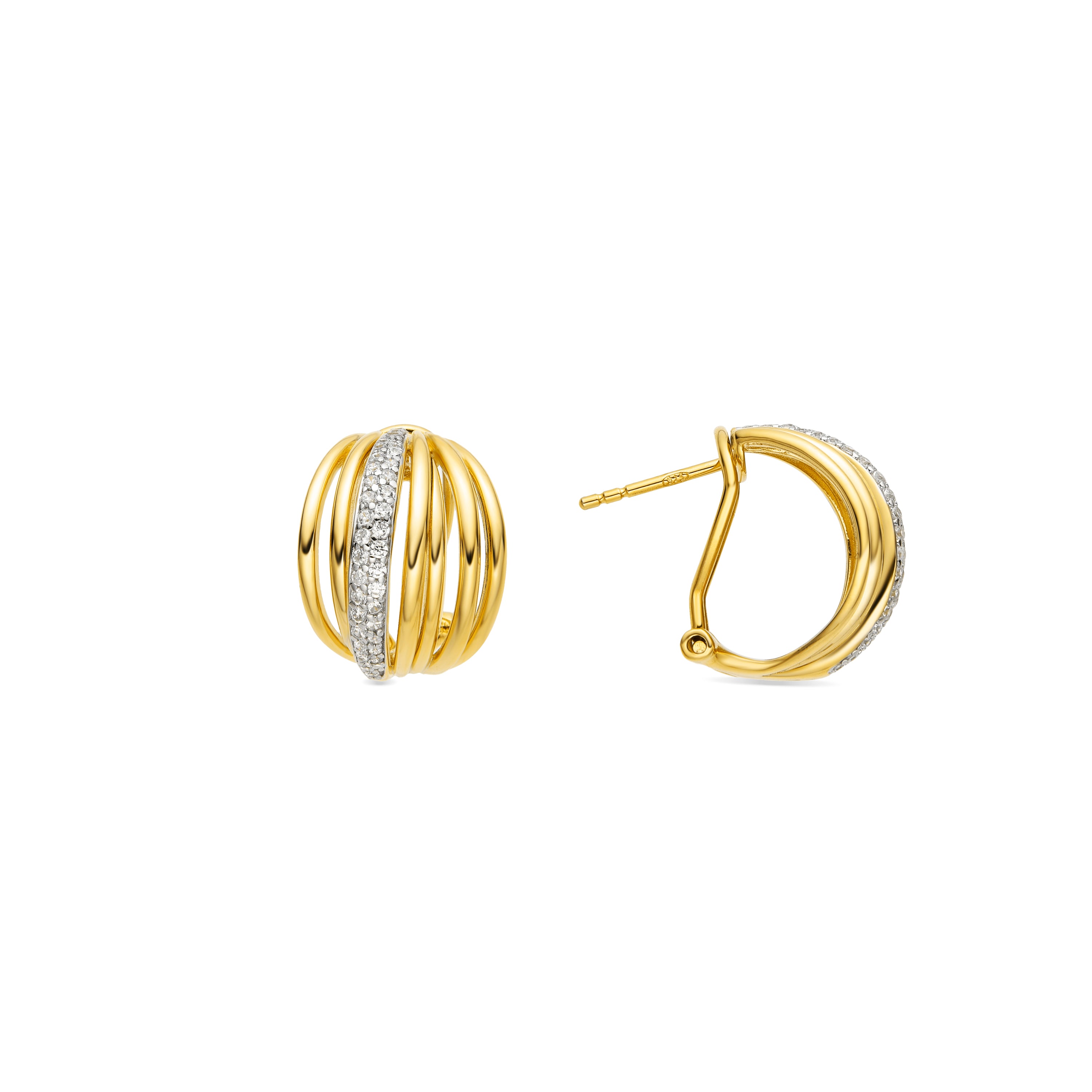 Brincos de Prata de Lei 925 e Zircónia Brilhante acabamento ouro 18k - Aslor