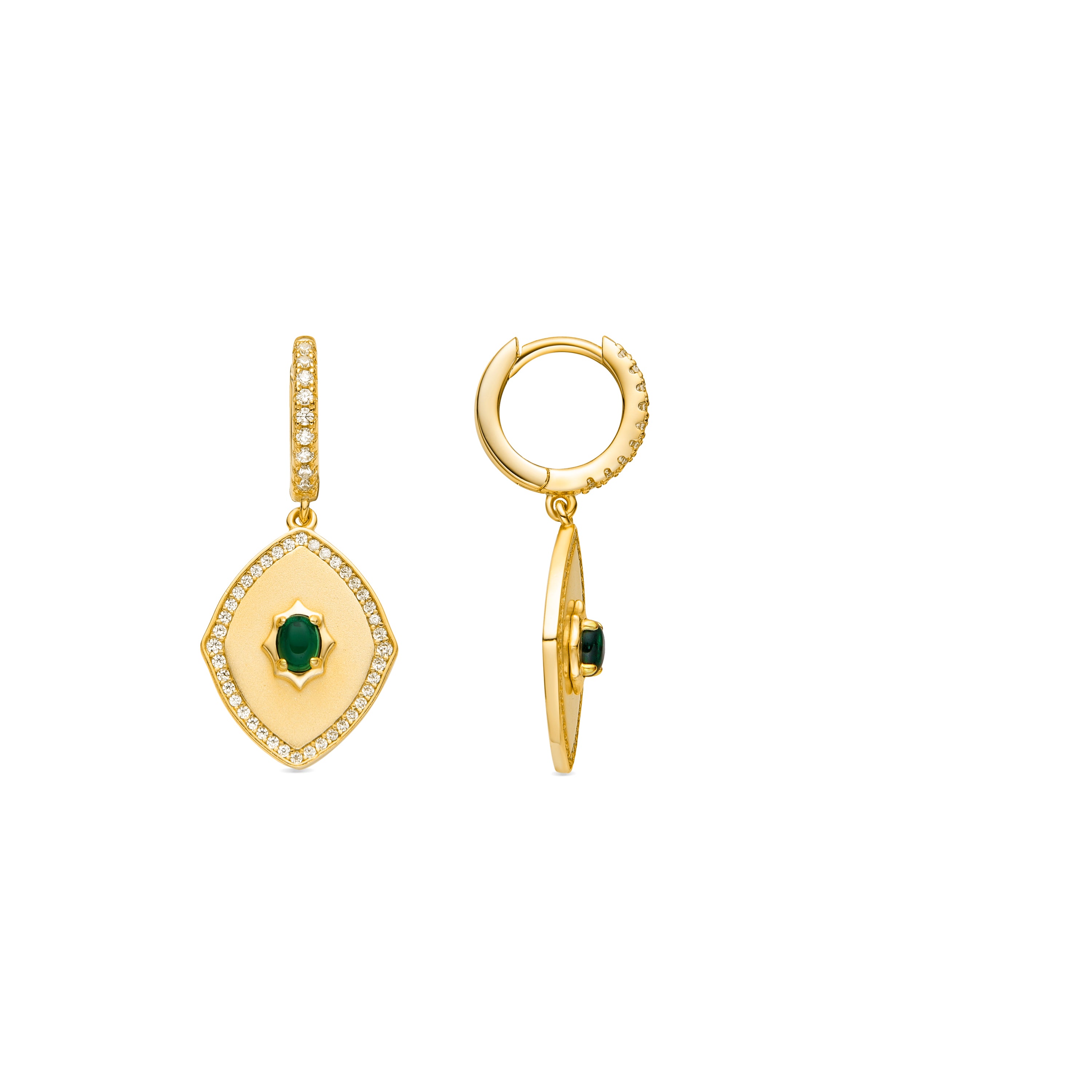 925 Sterling Silver Earrings with Emerald Zirconia finished in 18k gold - Emxy