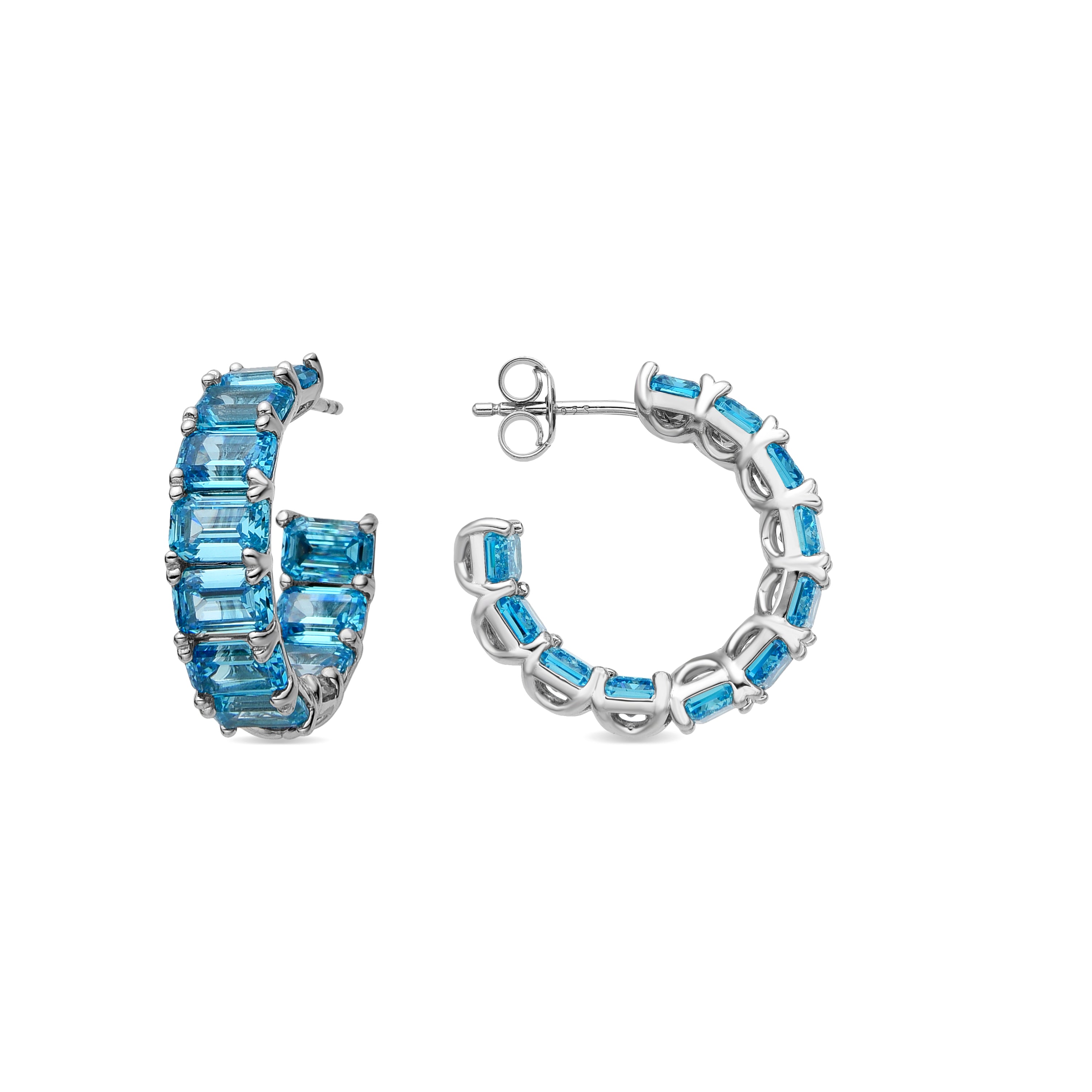 925 Sterling Silver Earrings with Blue Topaz Cubic Zirconia, Rhodium Finish - Syruo