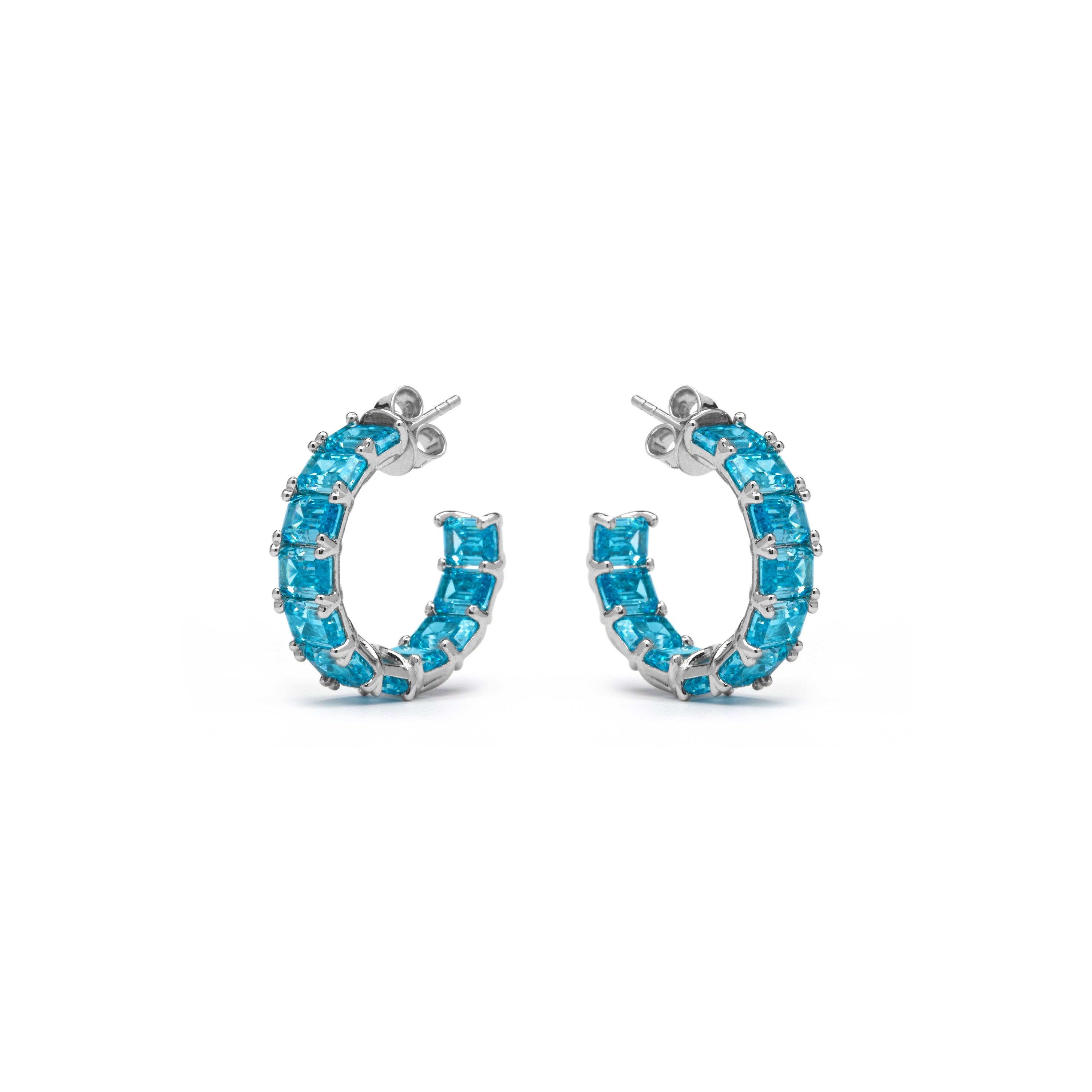 925 Sterling Silver Earrings with Blue Topaz Cubic Zirconia, Rhodium Finish - Syruo