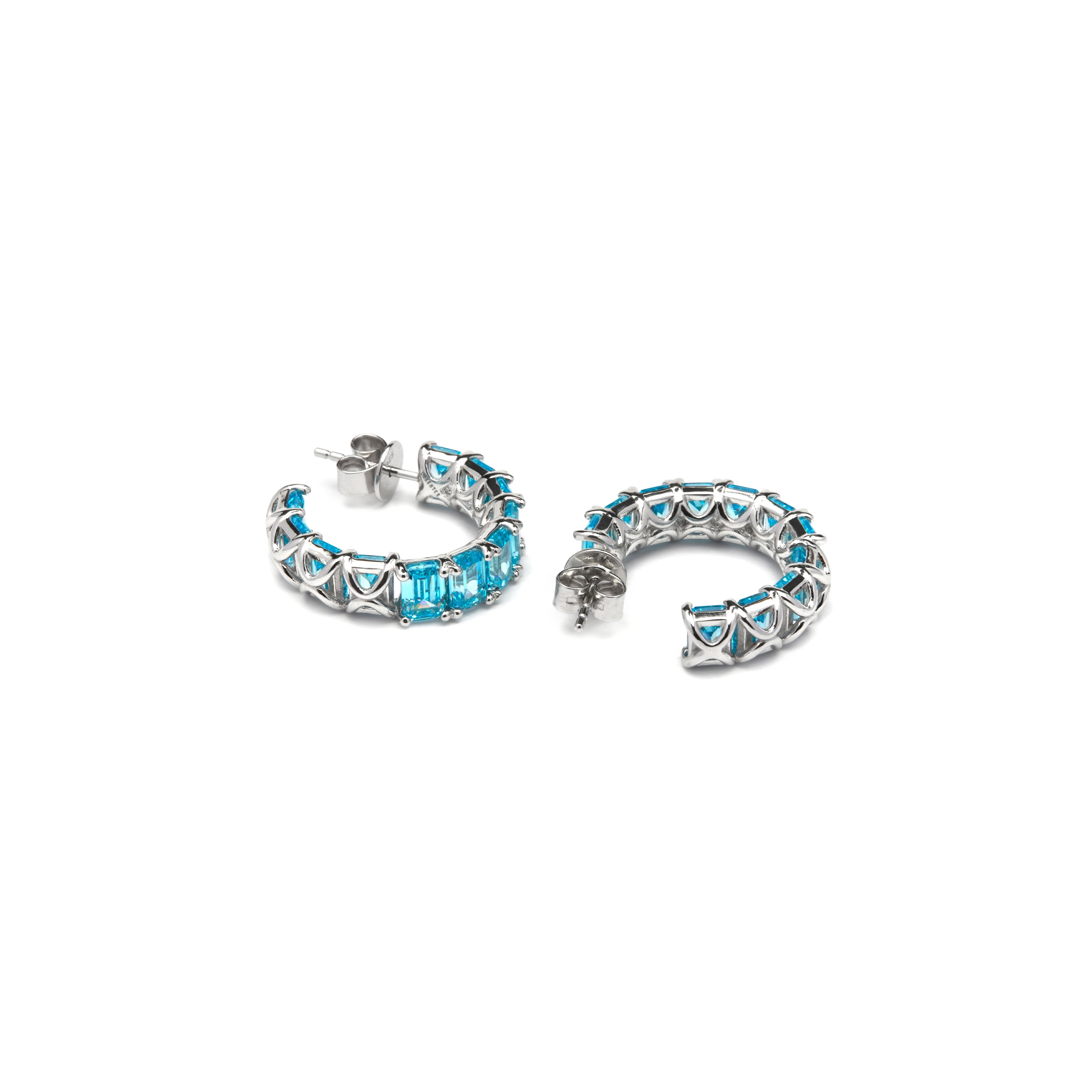 925 Sterling Silver Earrings with Blue Topaz Cubic Zirconia, Rhodium Finish - Syruo