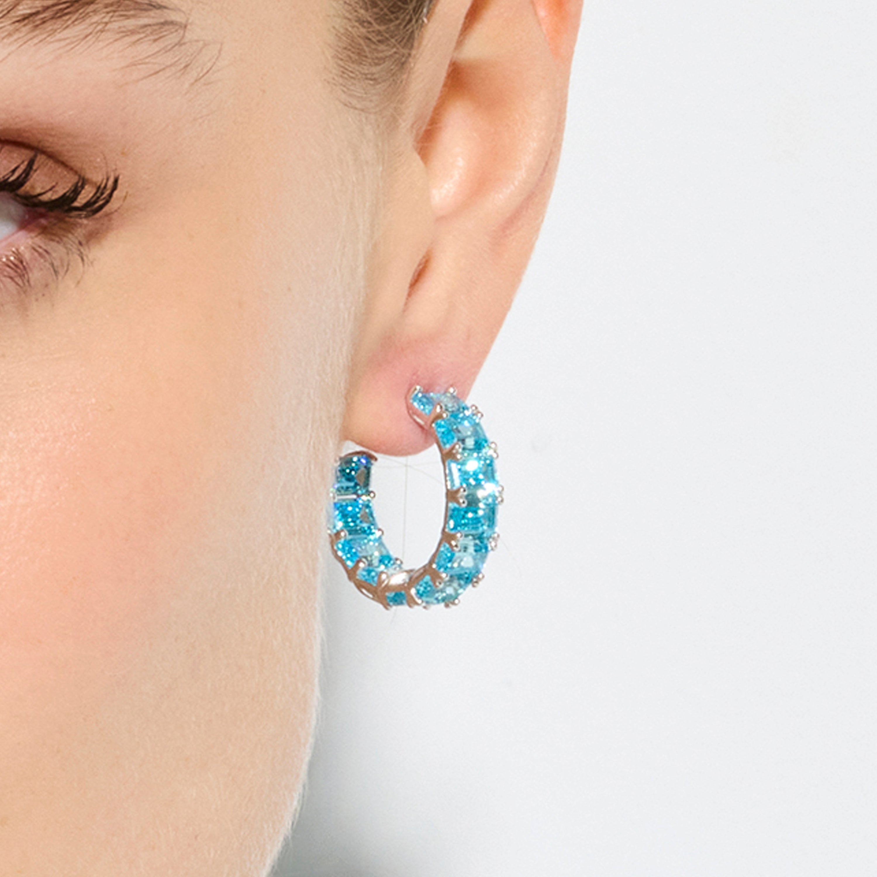925 Sterling Silver Earrings with Blue Topaz Cubic Zirconia, Rhodium Finish - Syruo