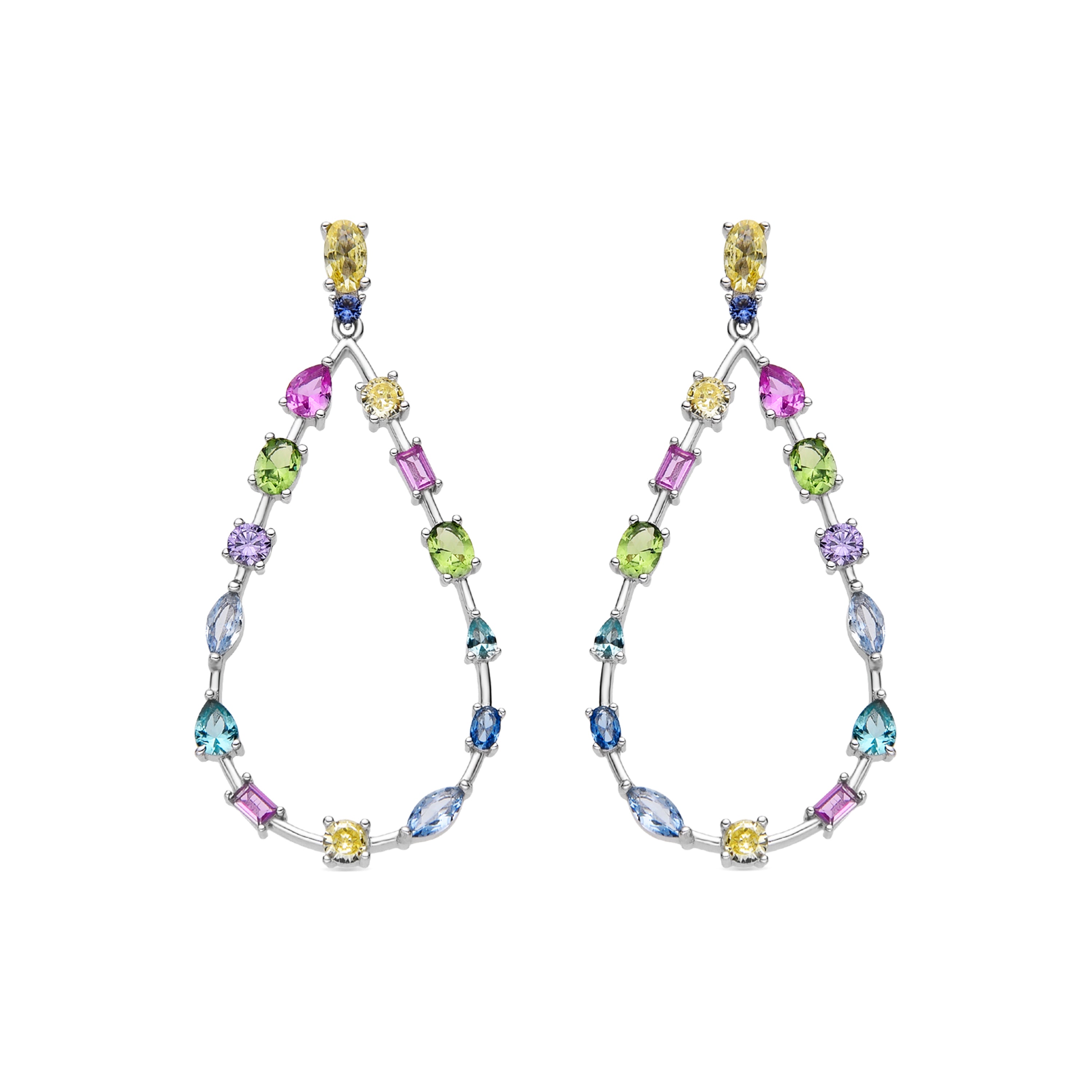 925 Sterling Silver and Multicolor Zirconia Earrings with Rhodium Finish - Weao