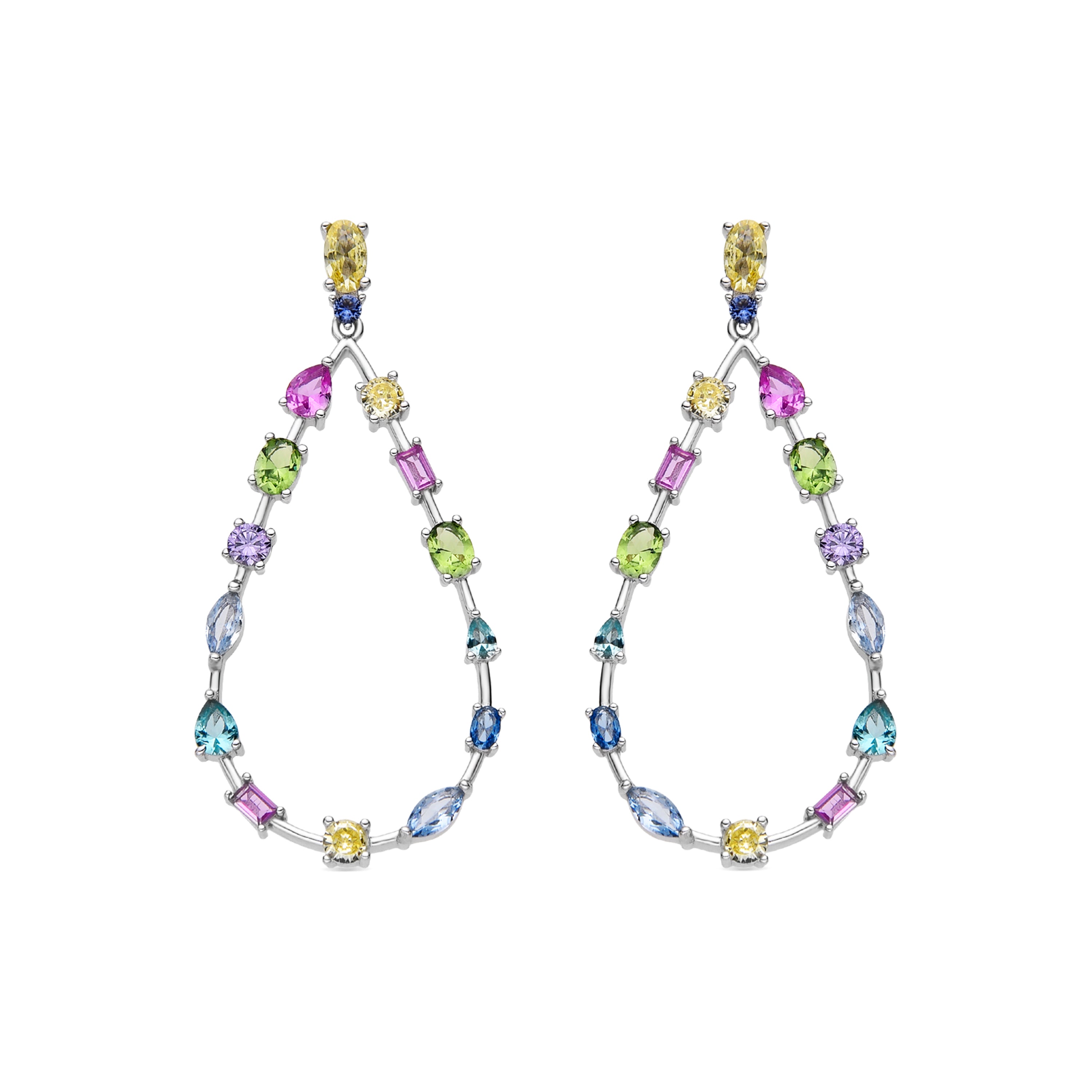 Boucles d'oreilles en argent sterling 925 et zircon multicolore finition rhodiée - Weao
