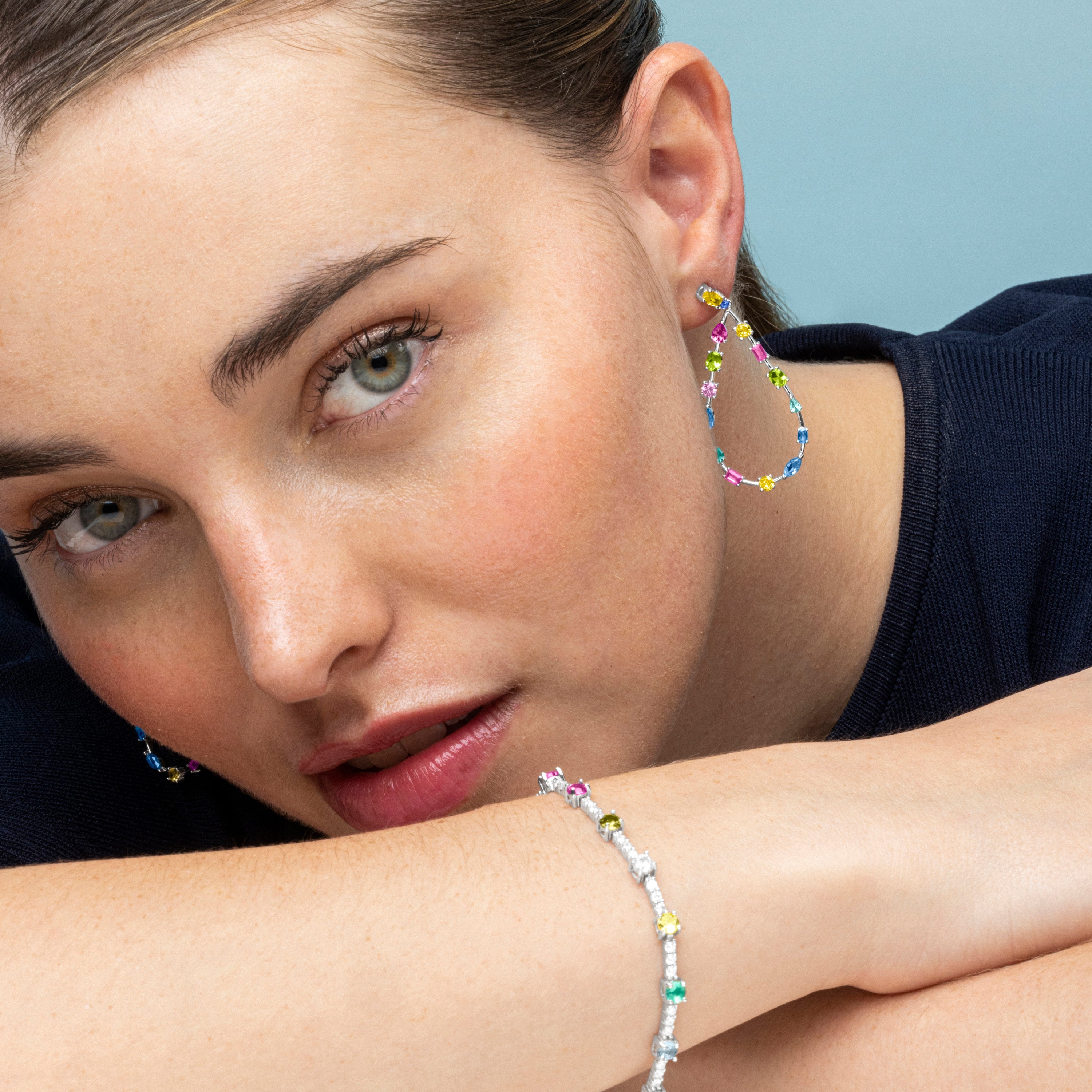 Boucles d'oreilles en argent sterling 925 et zircon multicolore finition rhodiée - Weao