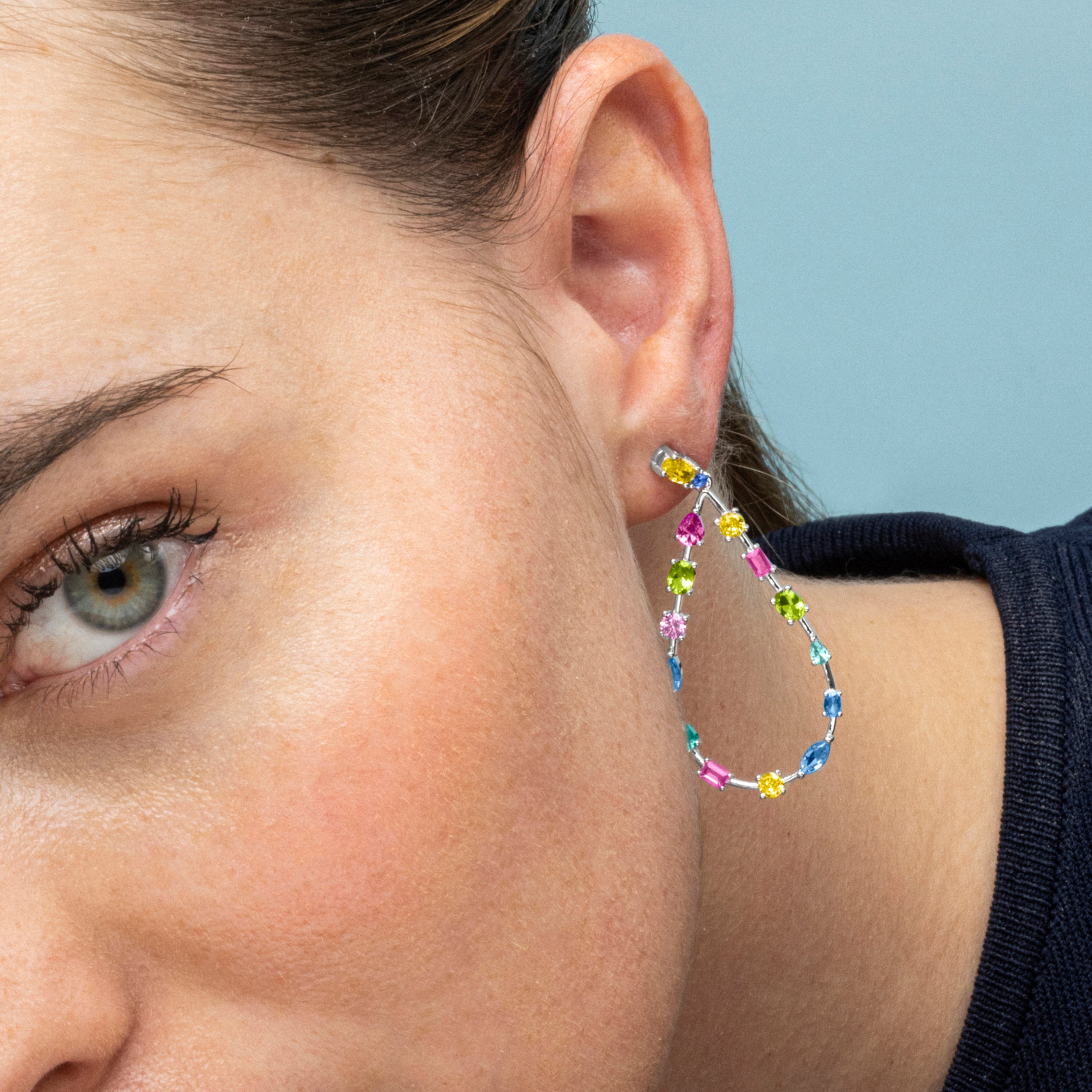 Boucles d'oreilles en argent sterling 925 et zircon multicolore finition rhodiée - Weao