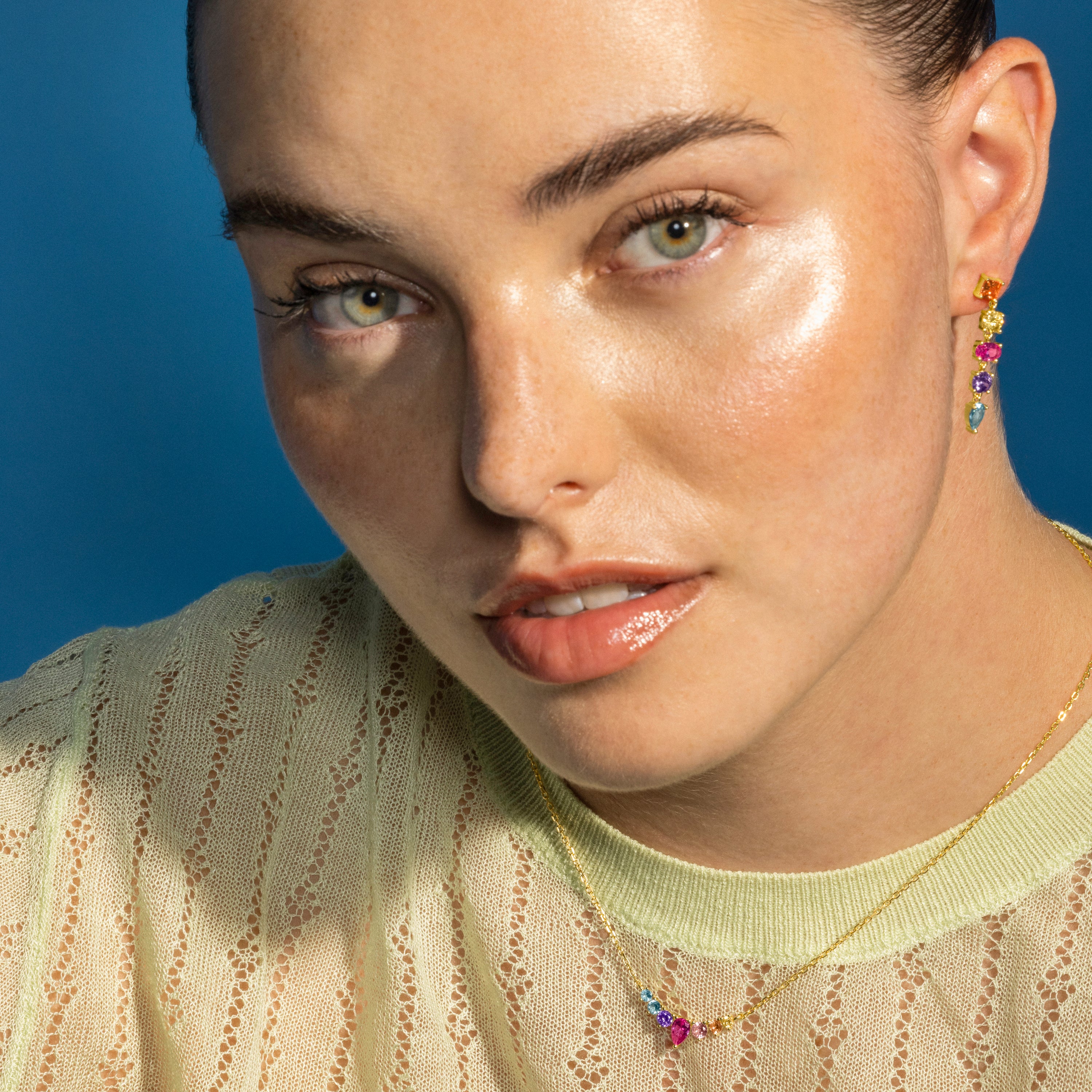925 Sterling Silver Earrings with Multicolor Cubic Zirconia finished in 18k gold - Narxo