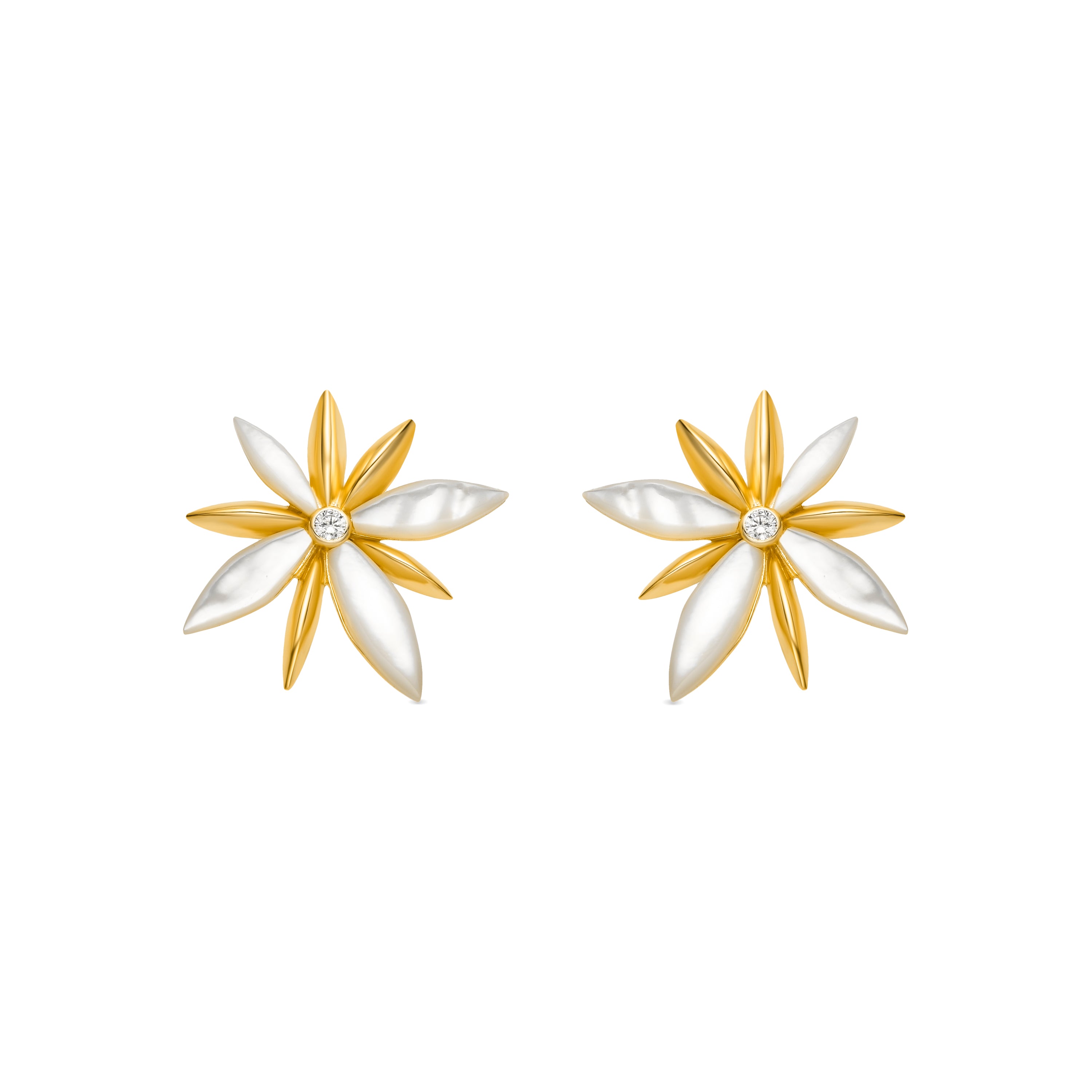 Brincos de Prata de Lei 925 e Madrepérola Branca com acabamento em ouro 18k - Gekit