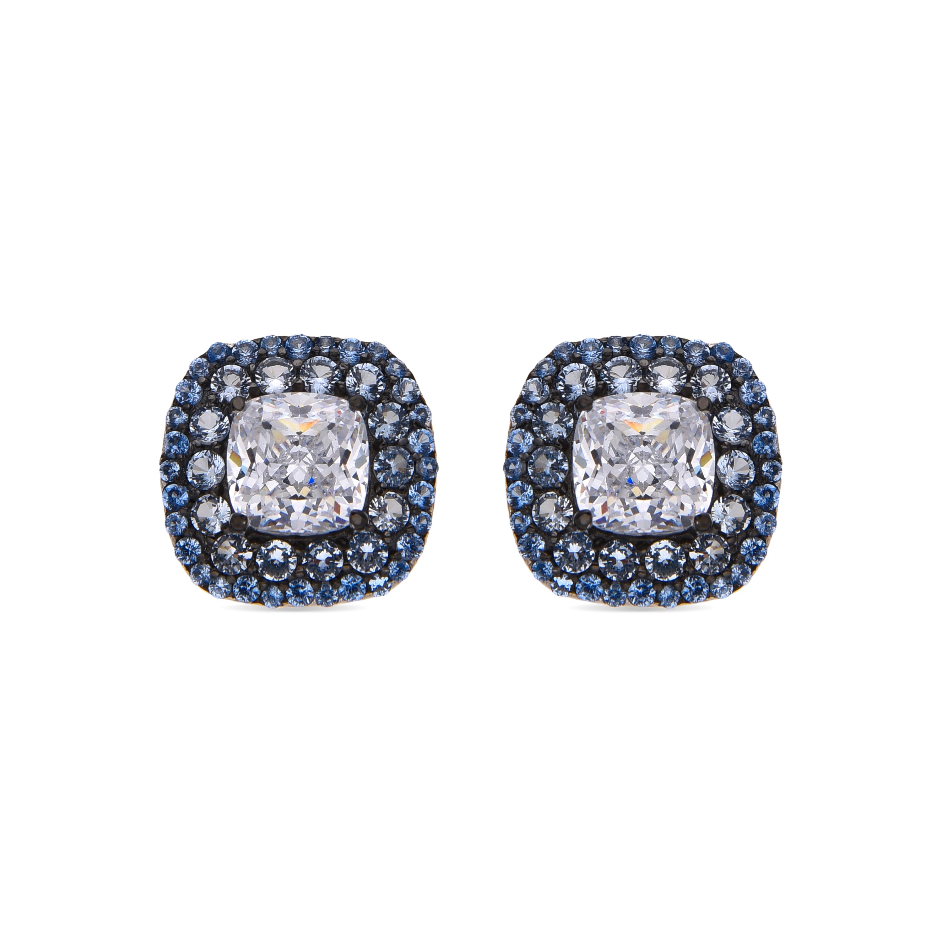 925 Sterling Silver Earrings with Blue Topaz Cubic Zirconia finished in rhodium - Salug
