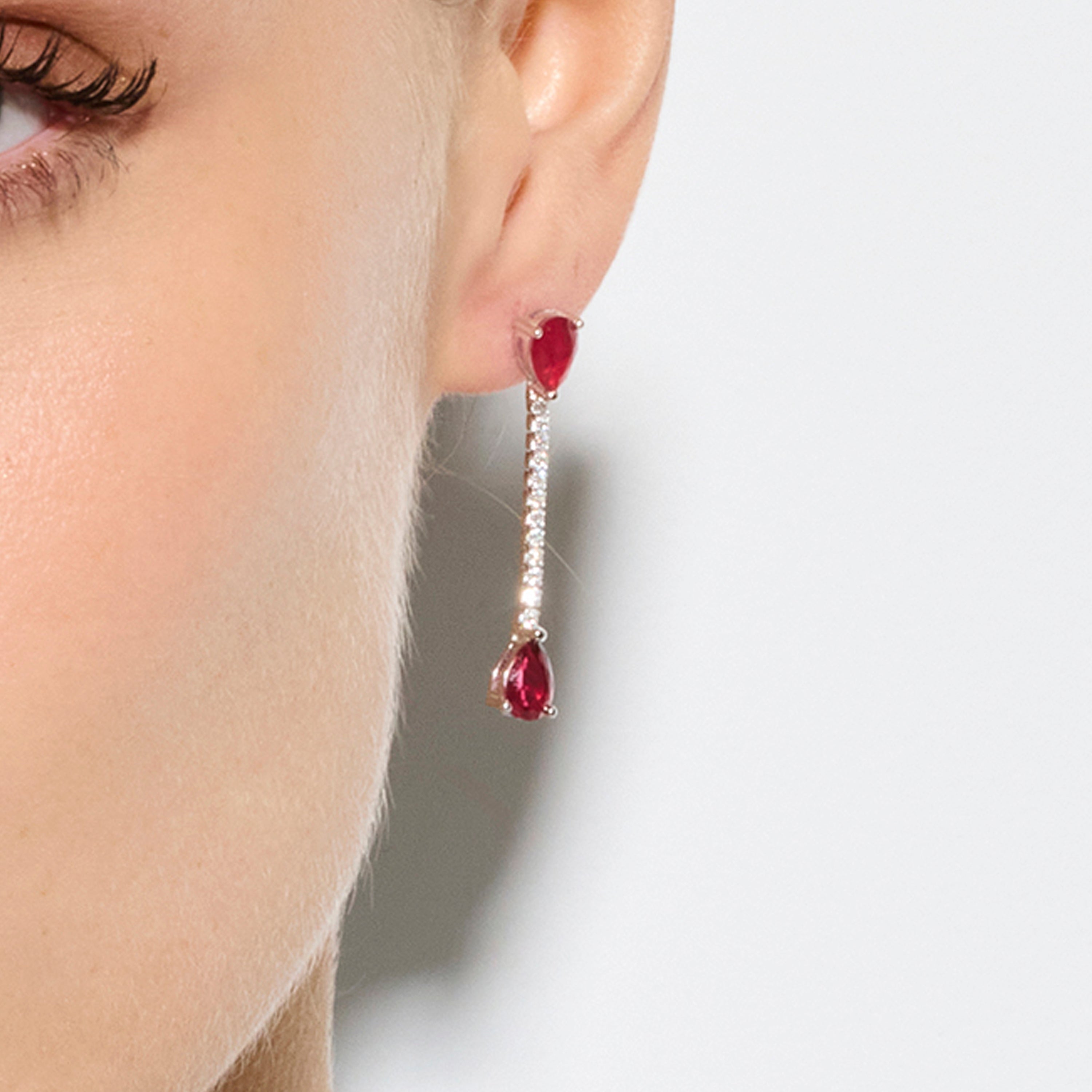 Boucles d'oreilles en argent sterling 925 et quartz hydrothermal cerise finition rhodiée - Kuhao