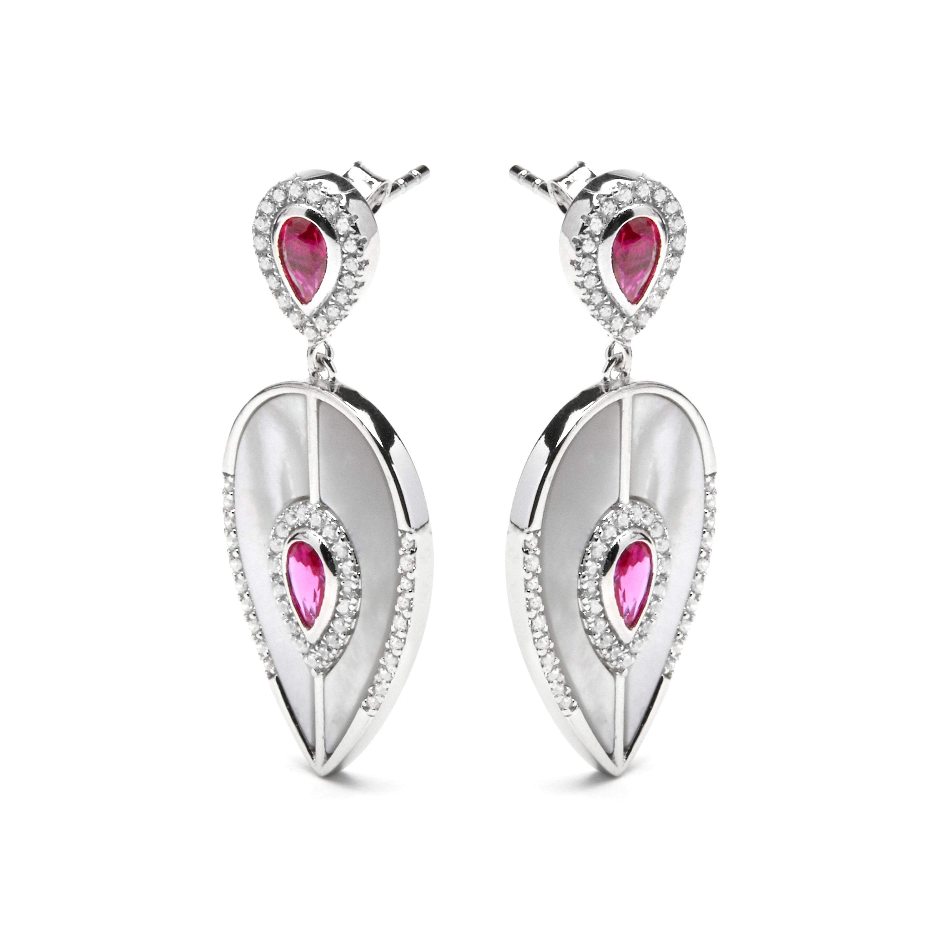 Boucles d'oreilles en argent sterling 925 et quartz hydrothermal cerise finition rhodiée - Torwa