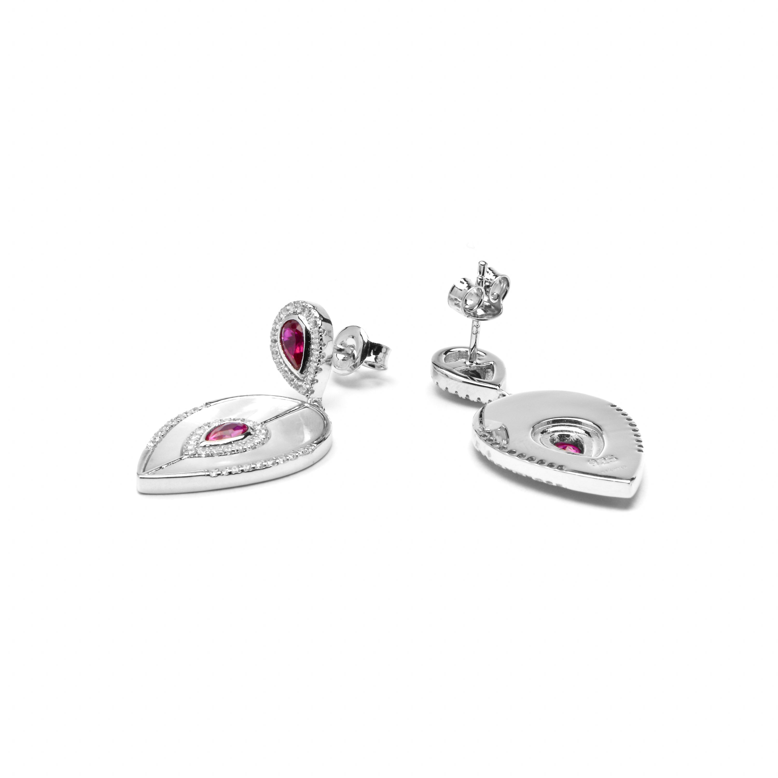 Boucles d'oreilles en argent sterling 925 et quartz hydrothermal cerise finition rhodiée - Torwa
