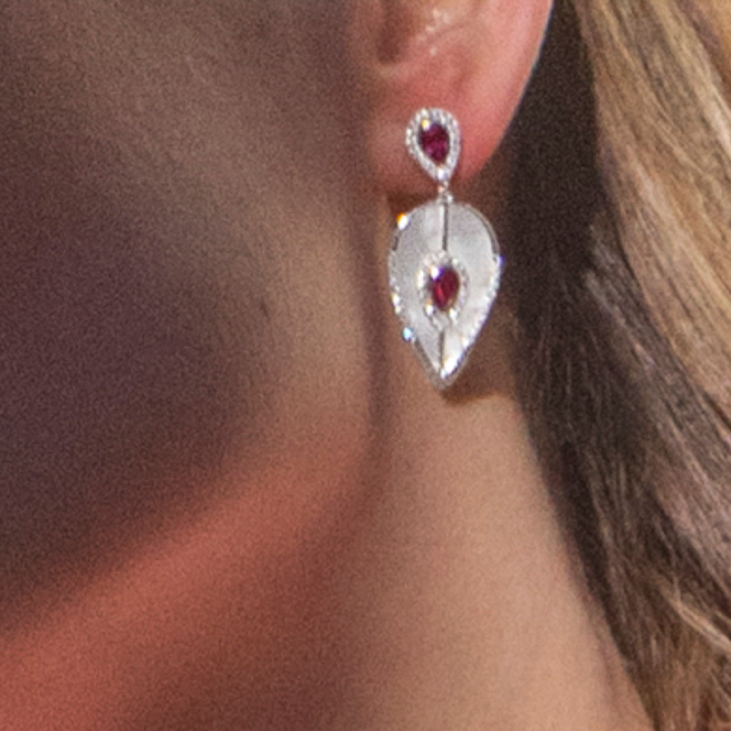 Boucles d'oreilles en argent sterling 925 et quartz hydrothermal cerise finition rhodiée - Torwa