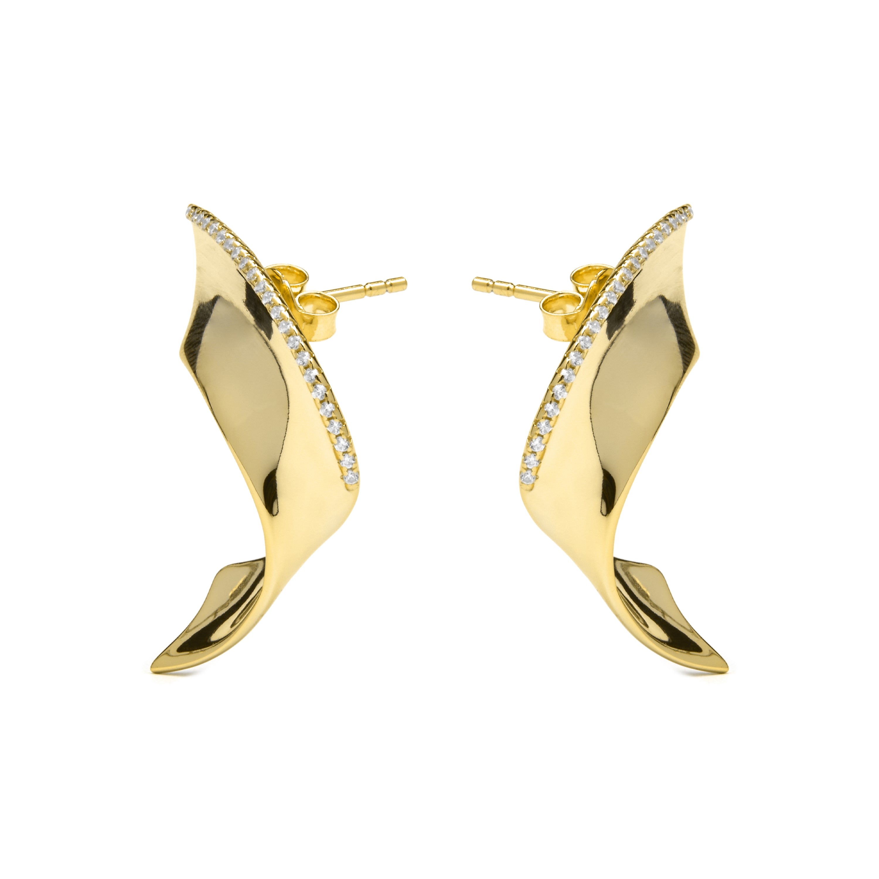 925 Sterling Silver Earrings with Brilliant Zirconia, 18k Yellow Gold Finish - Girea
