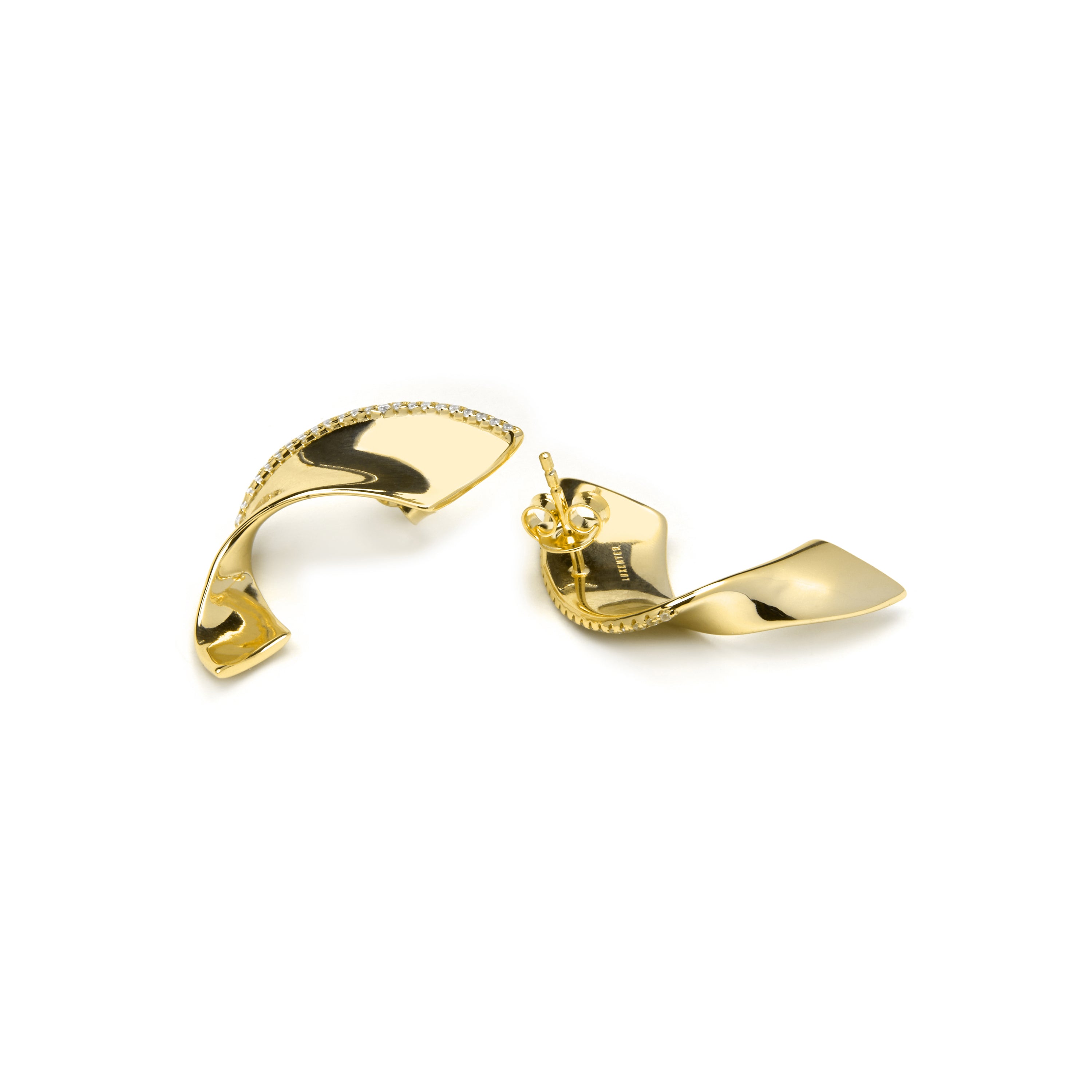 925 Sterling Silver Earrings with Brilliant Zirconia, 18k Yellow Gold Finish - Girea