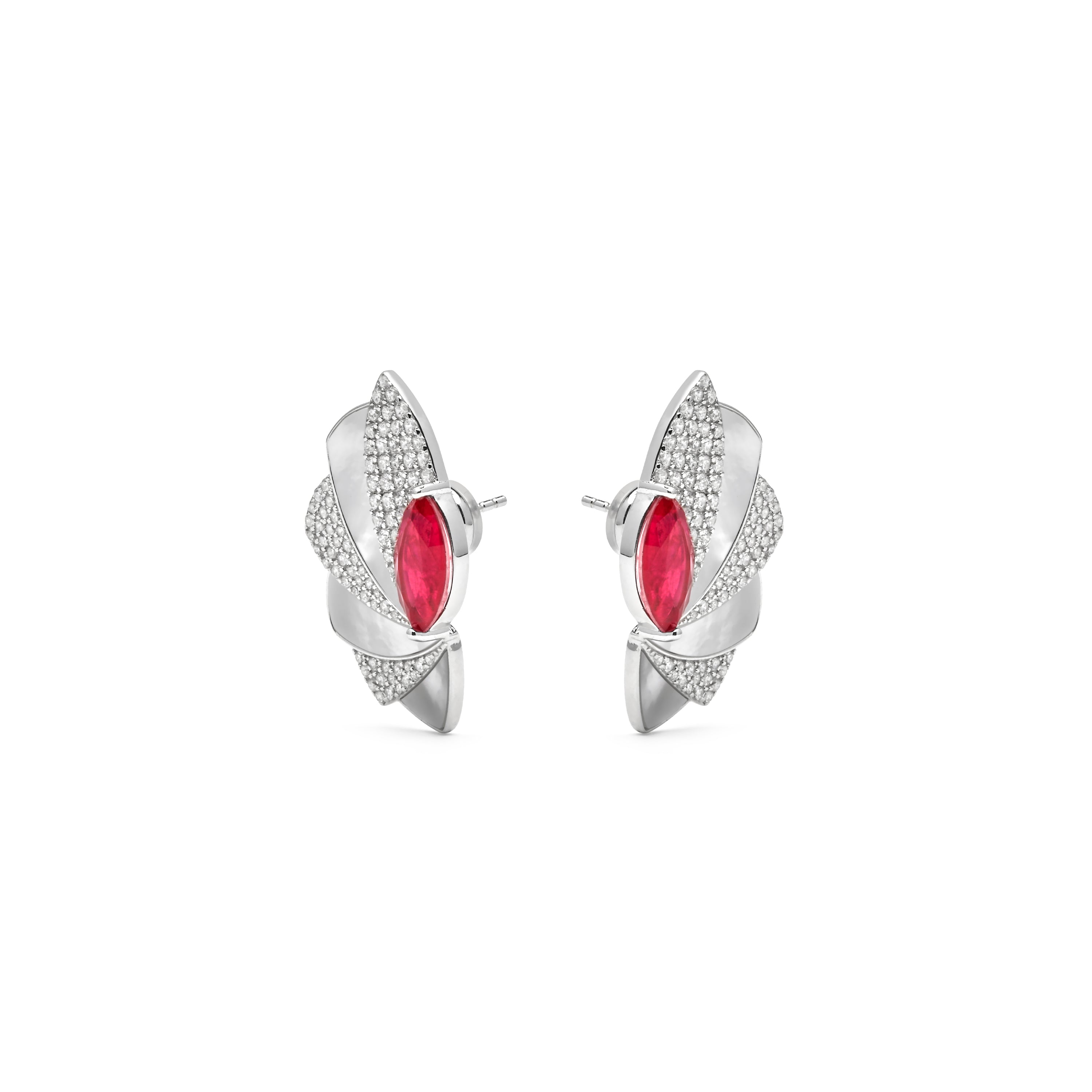 925 Sterling Silver Earrings with Hydrothermal Cherry Quartz, Rhodium Finish - Dyane