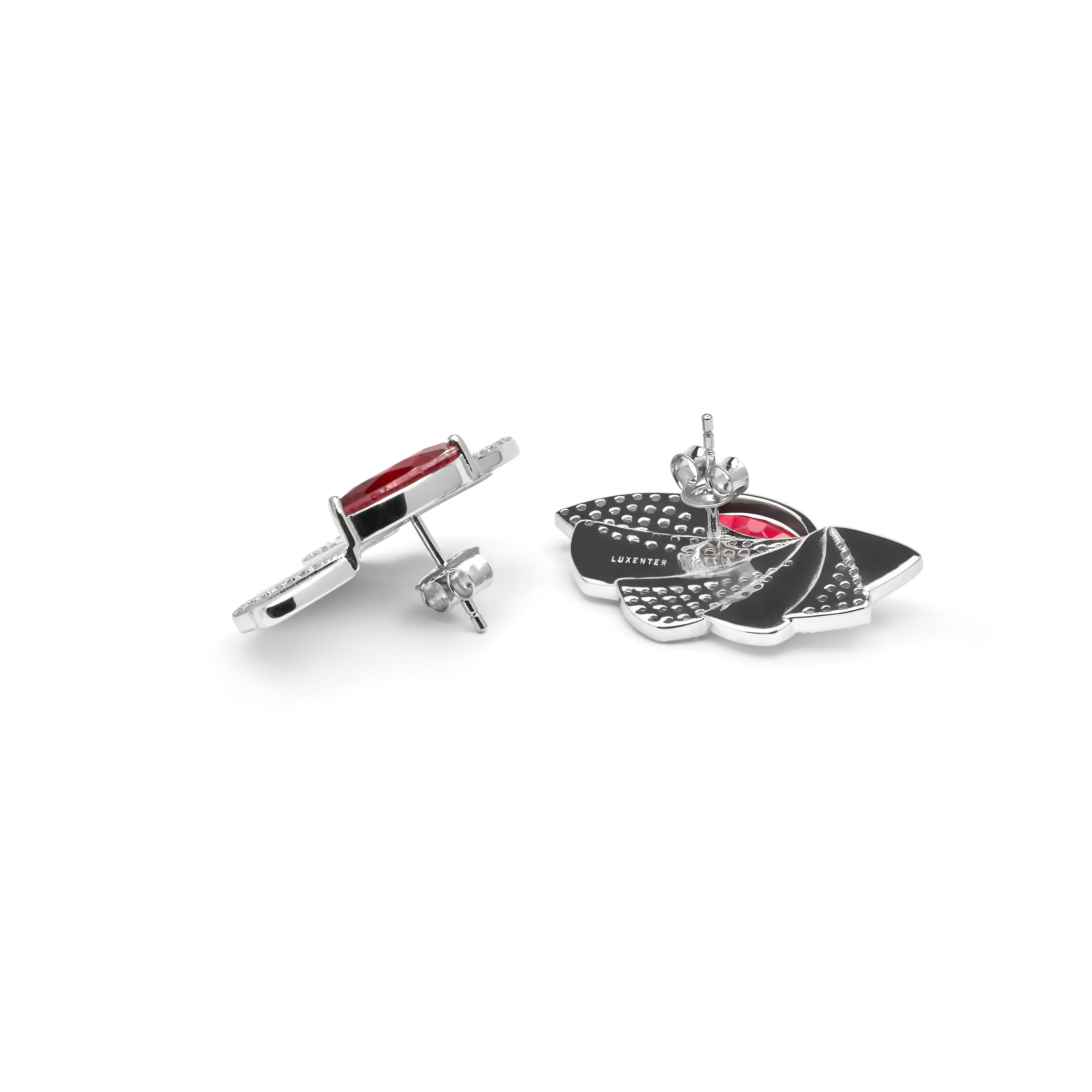 925 Sterling Silver Earrings with Hydrothermal Cherry Quartz, Rhodium Finish - Dyane
