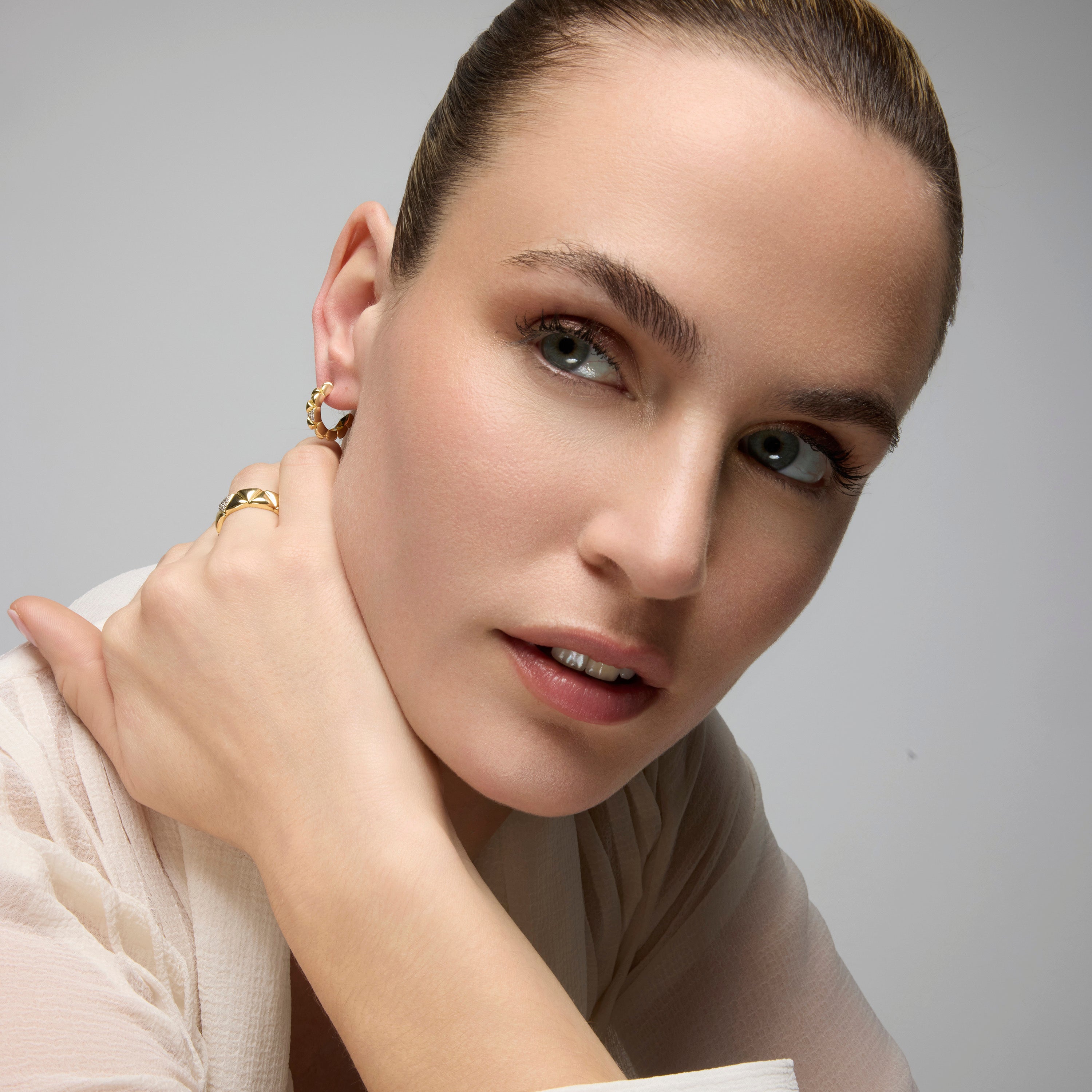 Boucles d'oreilles en argent sterling 925 et zircon brillant finition or jaune 18k - Imwa