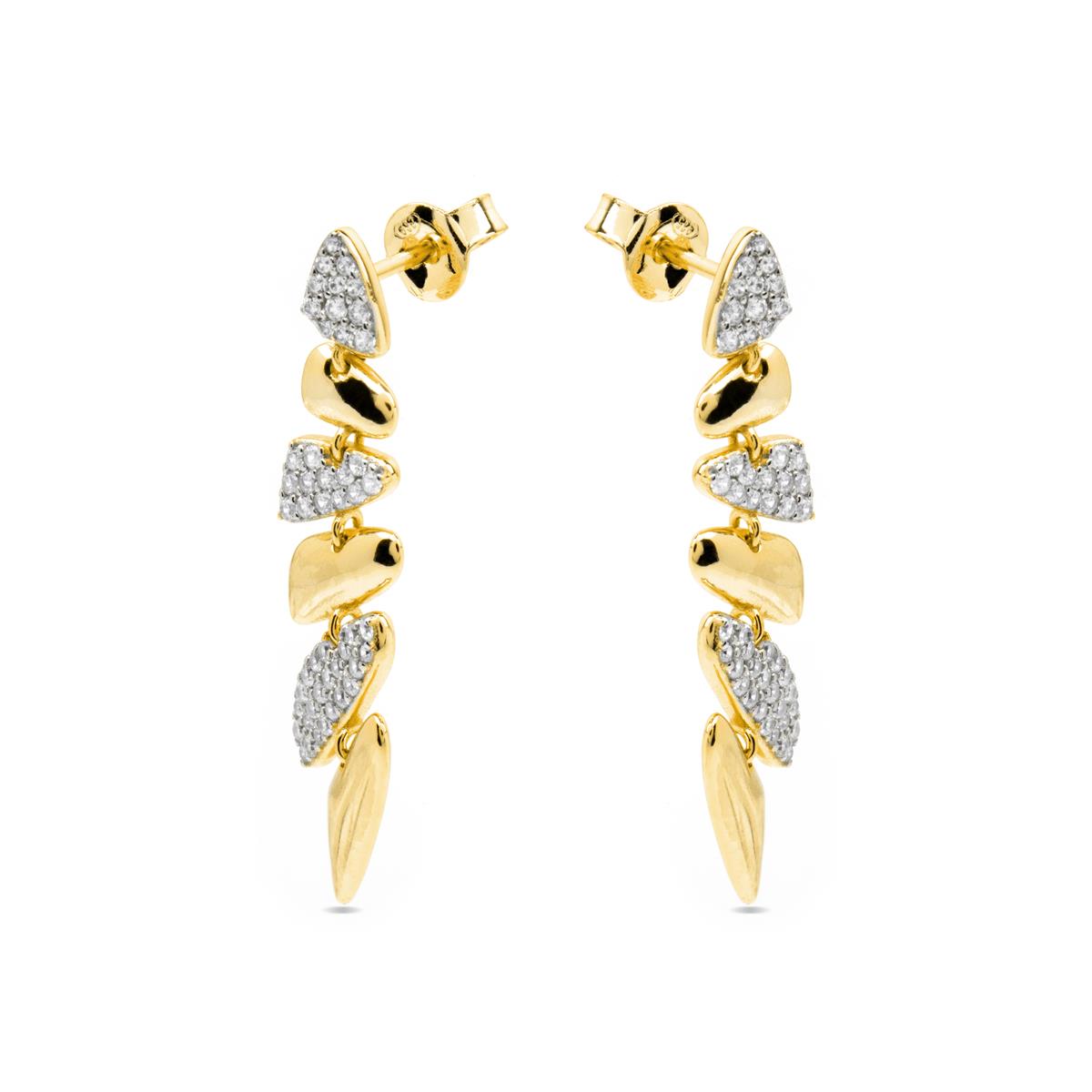 Brincos de Prata de Lei 925 e Zircónia Brilhante com acabamento em ouro amarelo de 18k - Zolbak