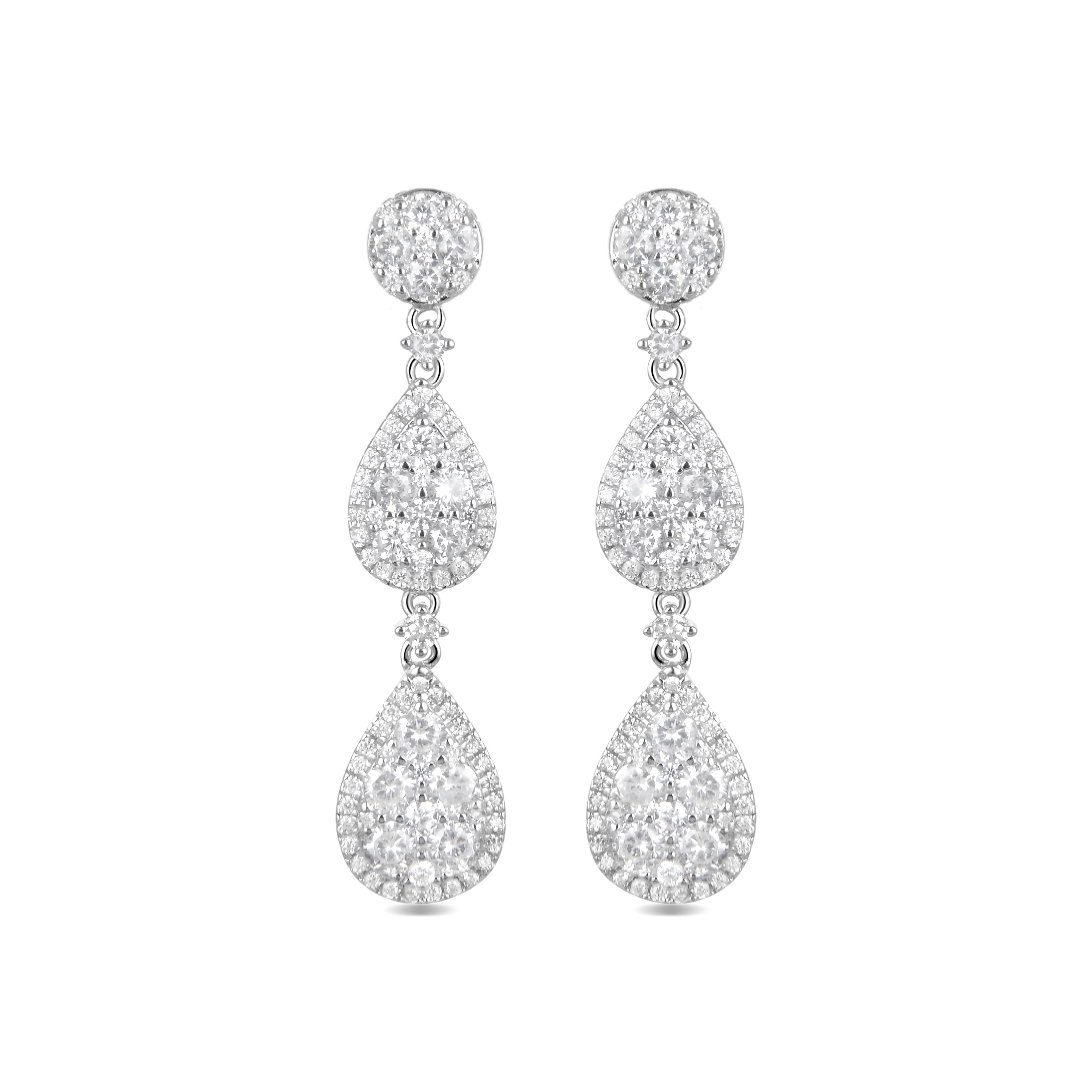 925 Sterling Silver Earrings with Brilliant Zirconia finished in Rhodium - Fredcrow