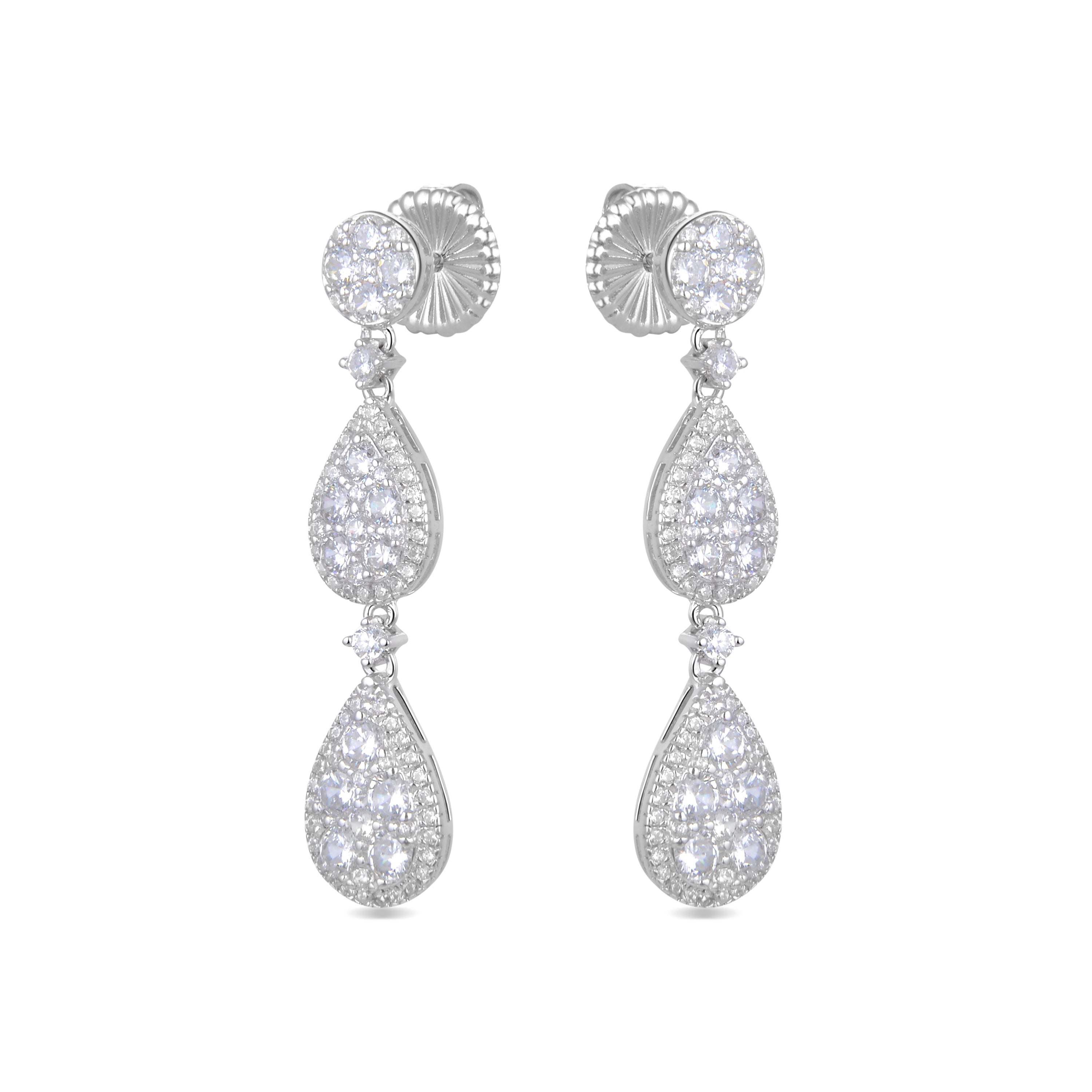 925 Sterling Silver Earrings with Brilliant Zirconia finished in Rhodium - Fredcrow