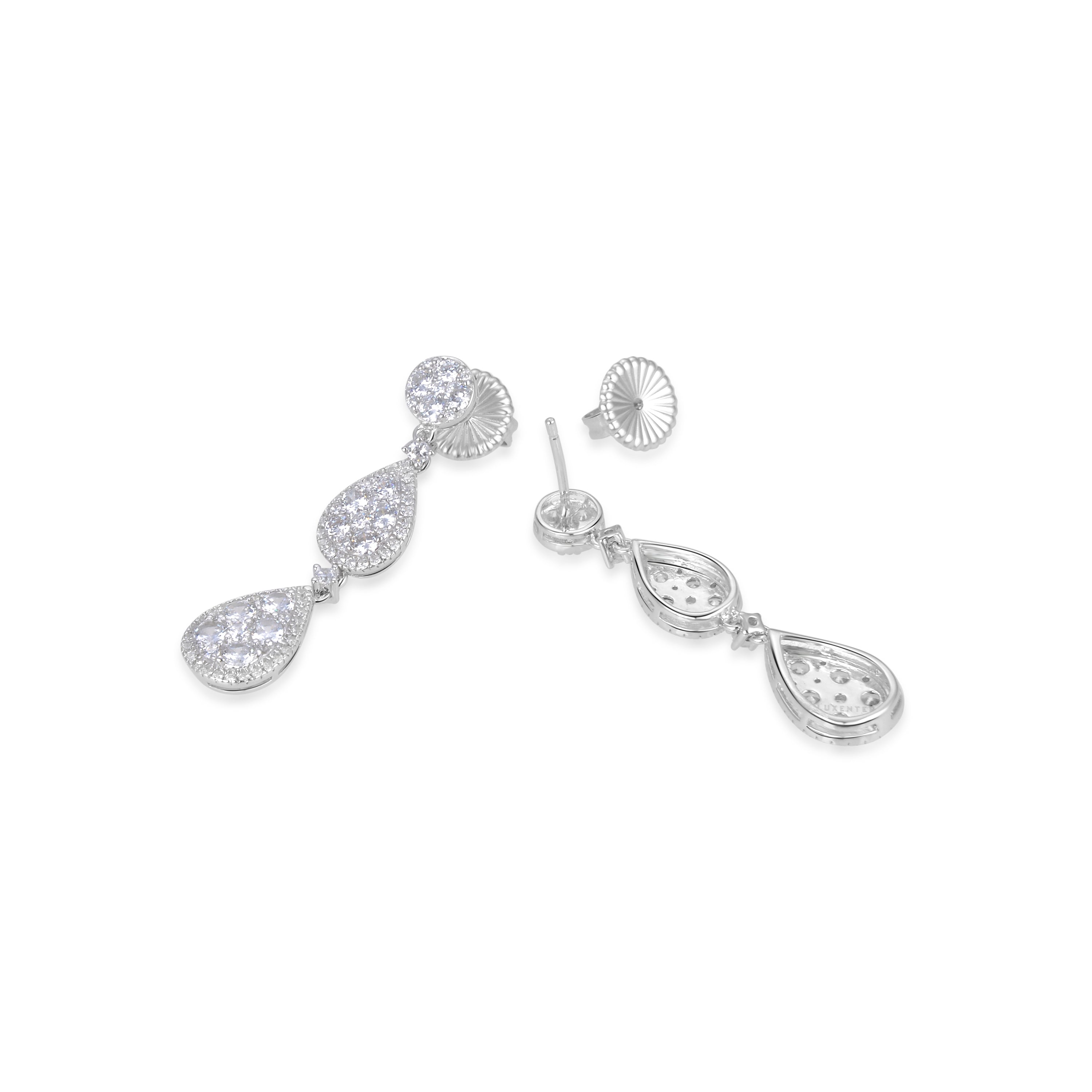 925 Sterling Silver Earrings with Brilliant Zirconia finished in Rhodium - Fredcrow