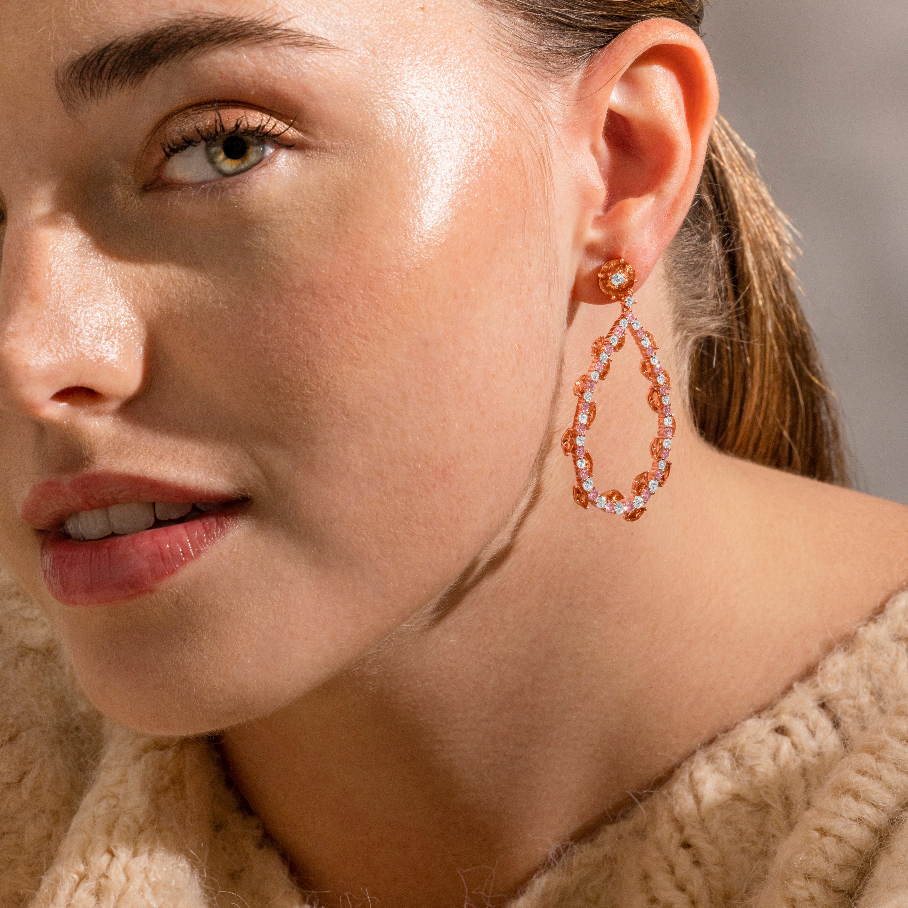 Pendientes de Plata de Ley 925 y Circonita Multicolor Acabado En Oro Rosa 18K - Wade