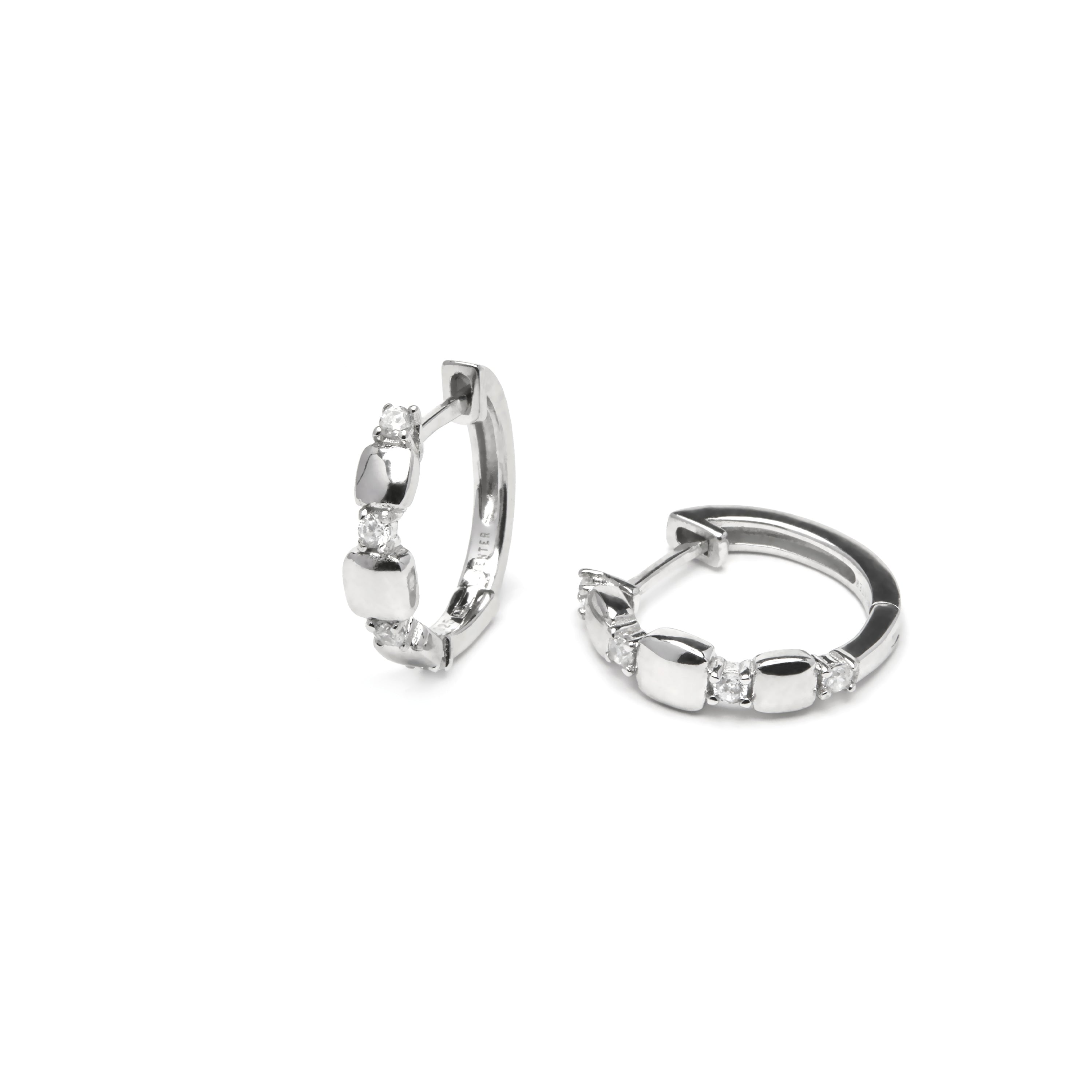 925 Sterling Silver Earrings with Brilliant Zirconia, Rhodium Finish - Sures